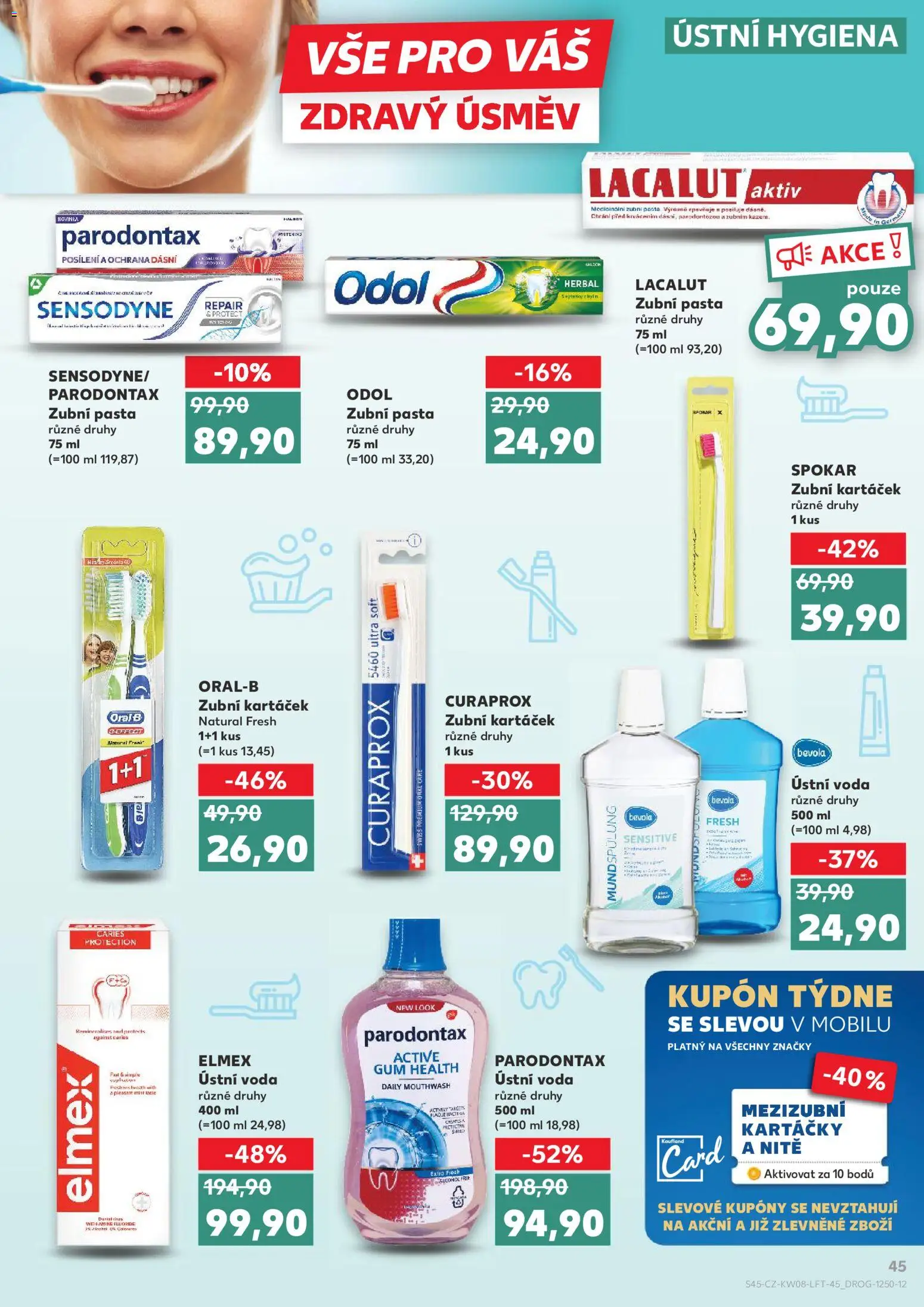 Kaufland leták - Kolín od 18.02.2026 | Strana: 45 | Produkty: Zubní kartáček, Ústní voda, Voda, Parodontax zubní pasta