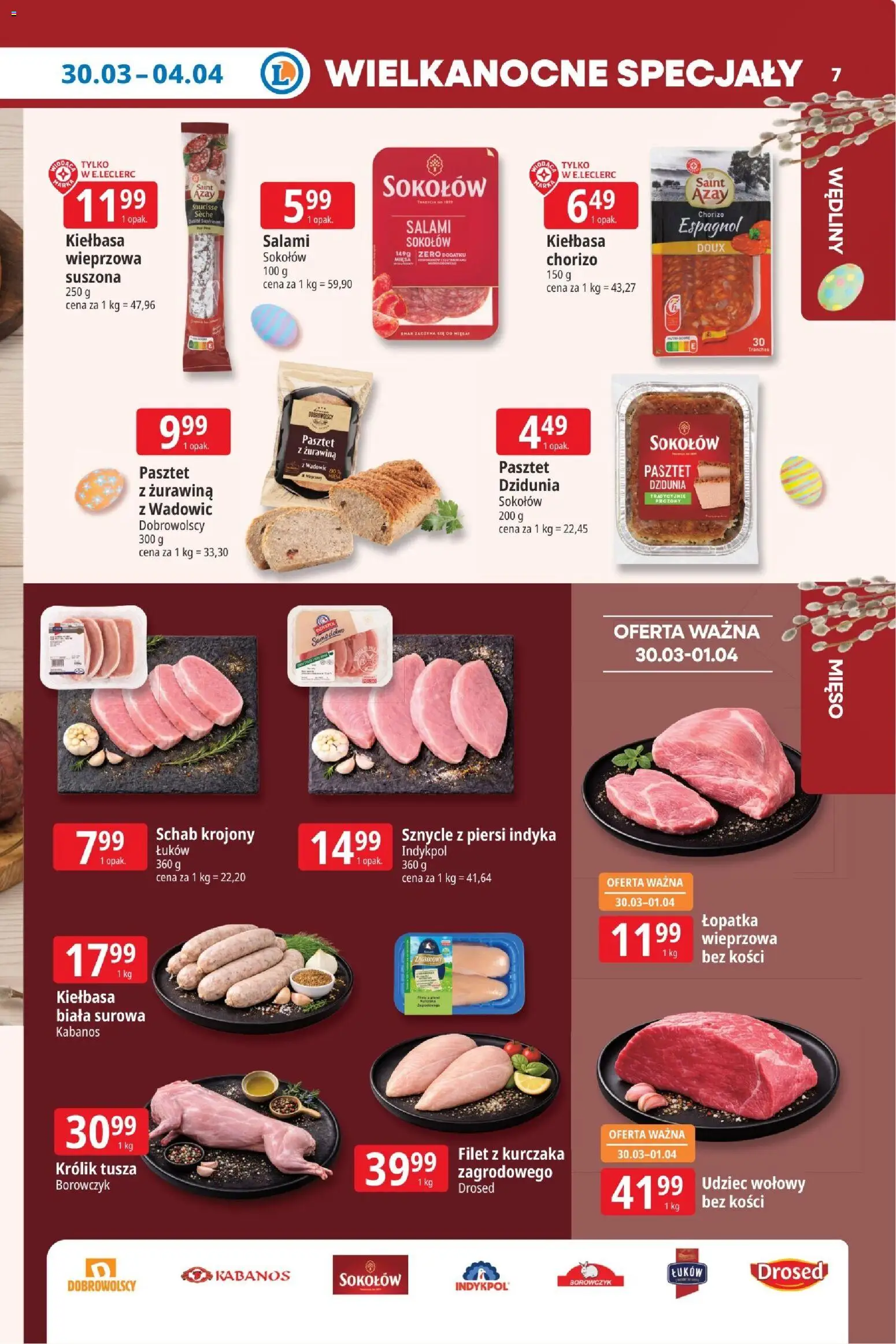 E.Leclerc gazetka - Kłodzko od 30.03.2026 | Strona: 7 | Produkty: Schab, Piersi, Filet z kurczaka, Wędliny