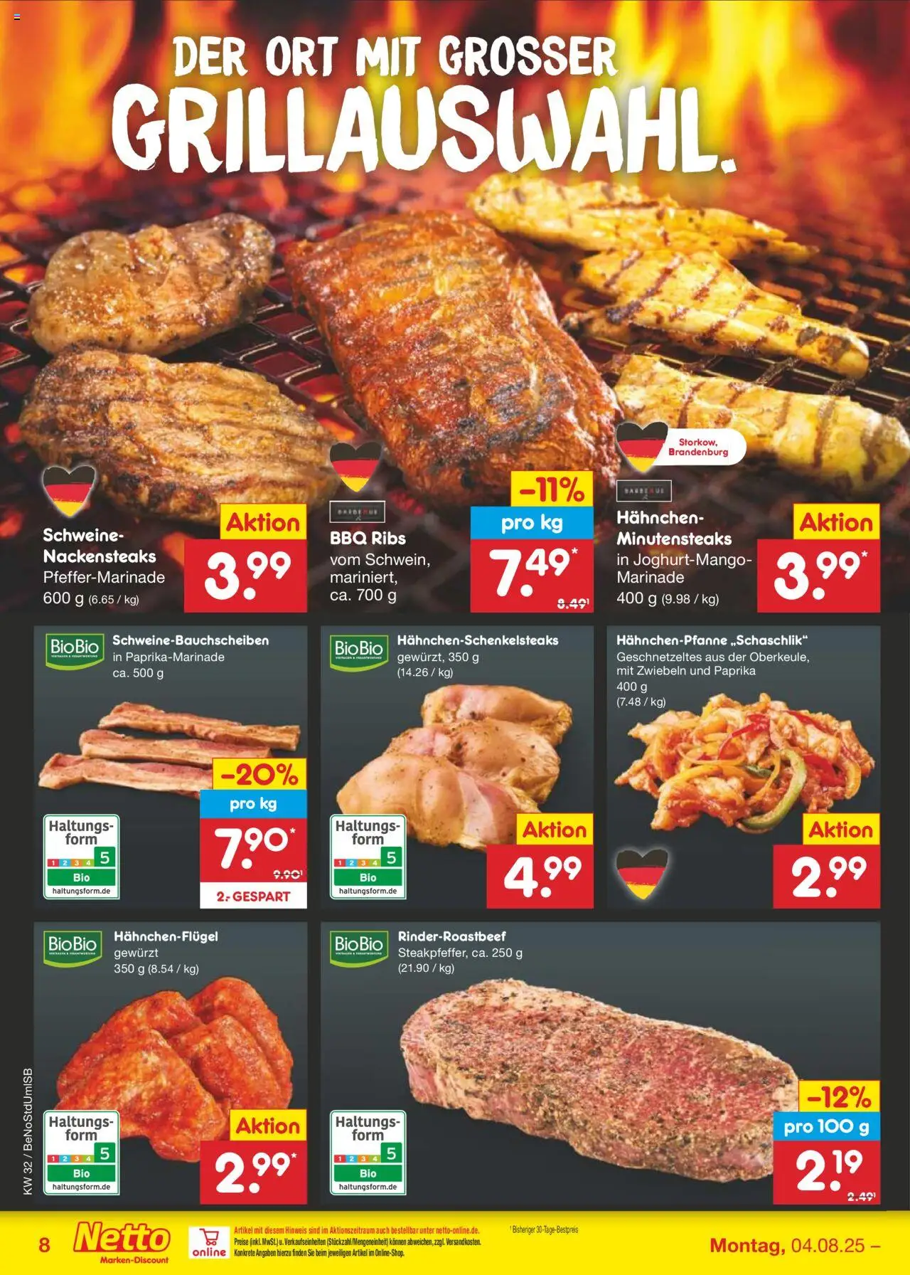 Netto Marken-Discount Prospekt 	 - gültig ab dem 04.08.2025 | Seite: 10 | Produkte: Nackensteaks, Hahnchen, Zwiebeln, Paprika