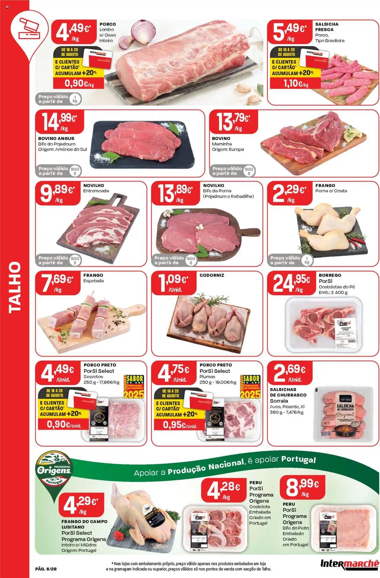 Intermarché folheto │ válido de 14.08.2025 | Página: 6 | Produtos: Frango, Peru, Salsicha, Lombo