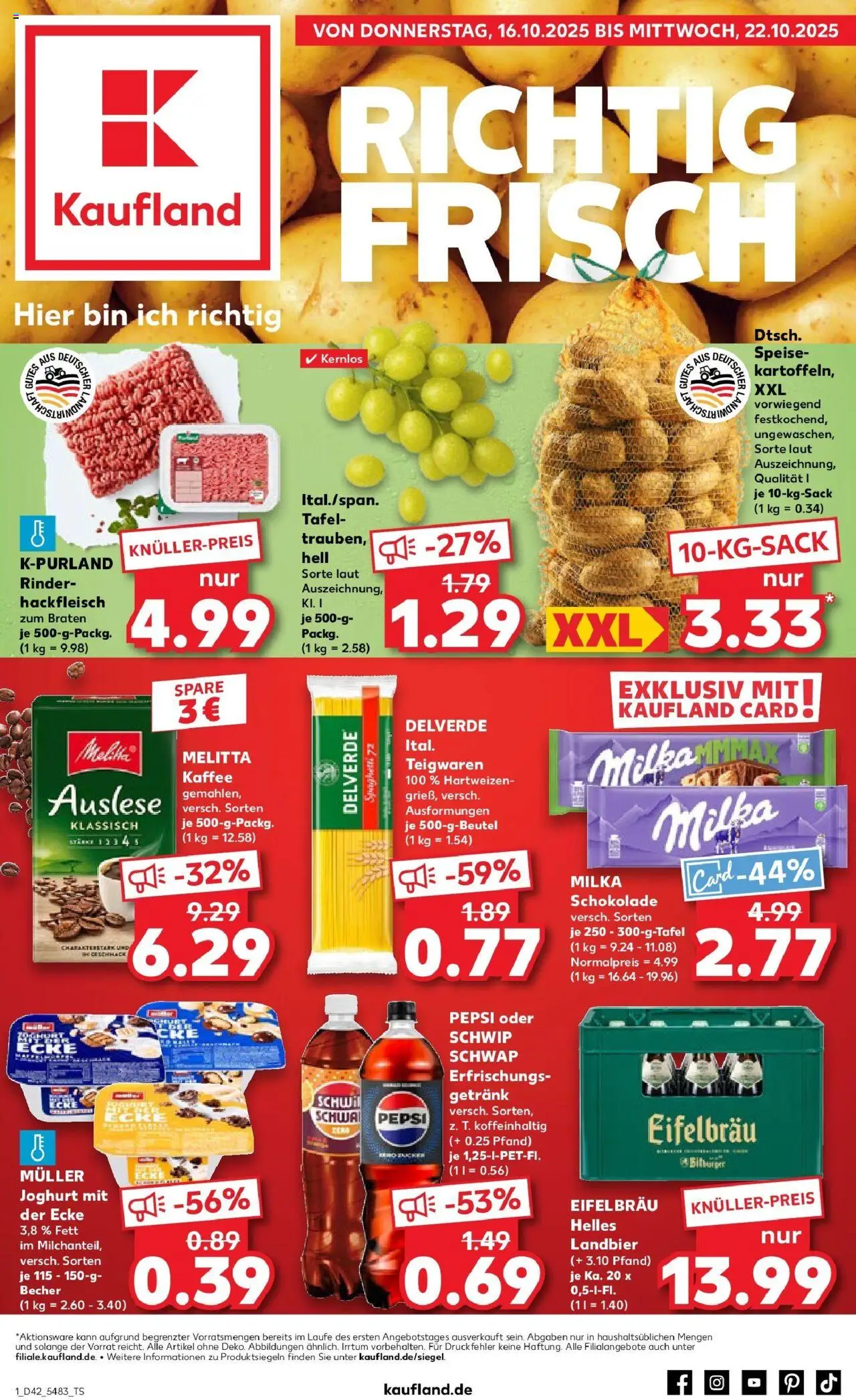 Kaufland prospekt Ingelheim Am Rhein	 – gültig ab 15.10.2025 | Seite: 1 | Produkte: Trauben, Milka schokolade, Milka, Pasta