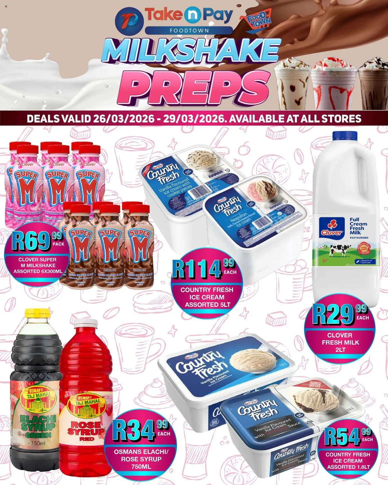 New Take n Pay catalogue – valid from 26.03.2026 | Page: 1 | Products: Cream, Ice cream, Syrup, Sauce