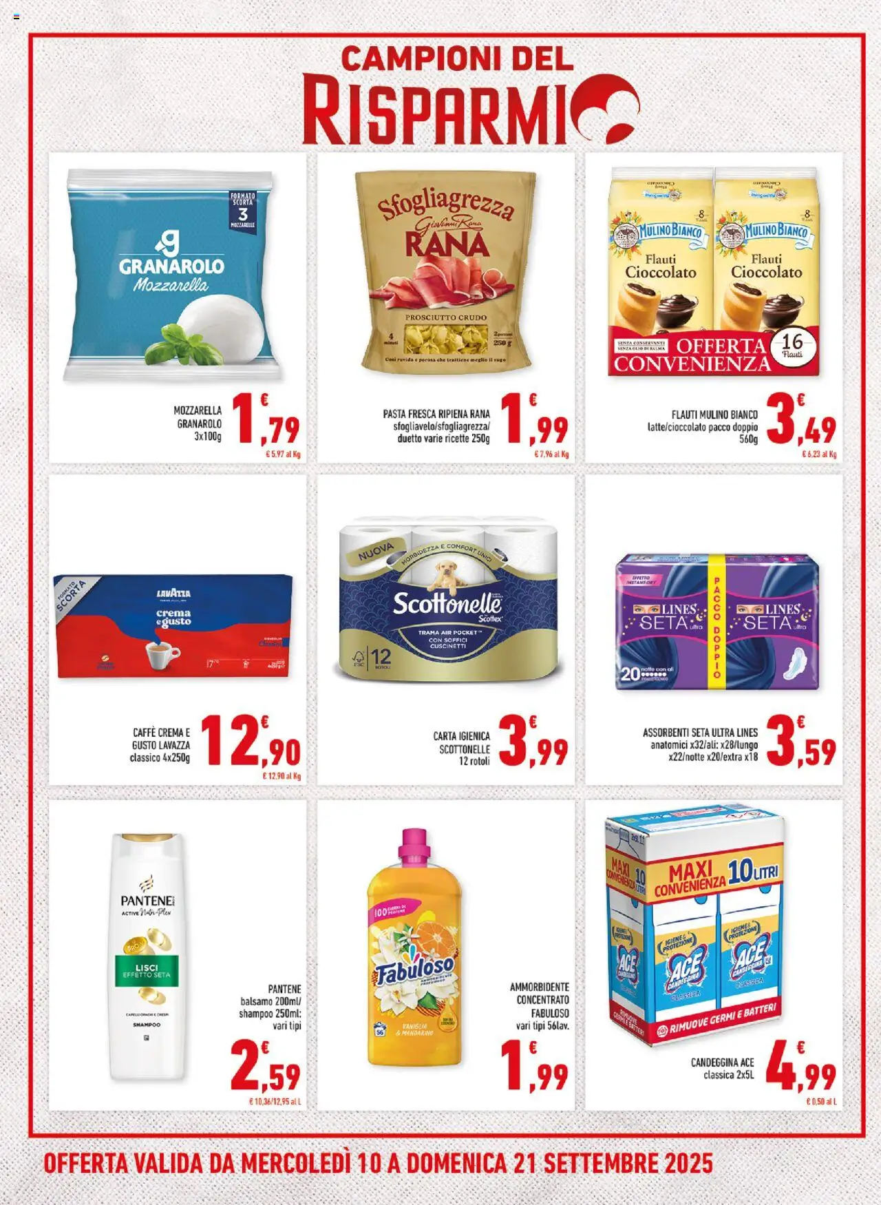 Volantino Conad del 10.09.2025 | Pagina: 2 | Prodotti: Shampoo, Balsamo, Ammorbidente, Prosciutto