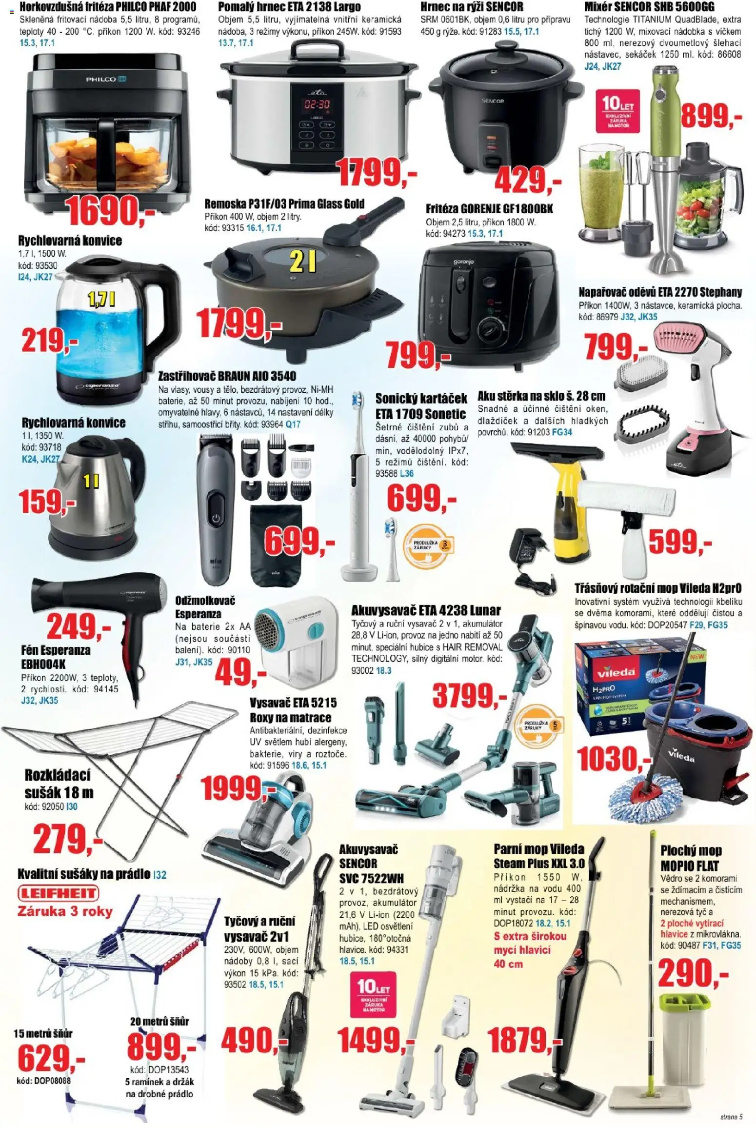 Eva supermarket leták od 07.01.2026 | Strana: 5 | Produkty: Ruční vysavač, Mixér, Fritéza, Baterie