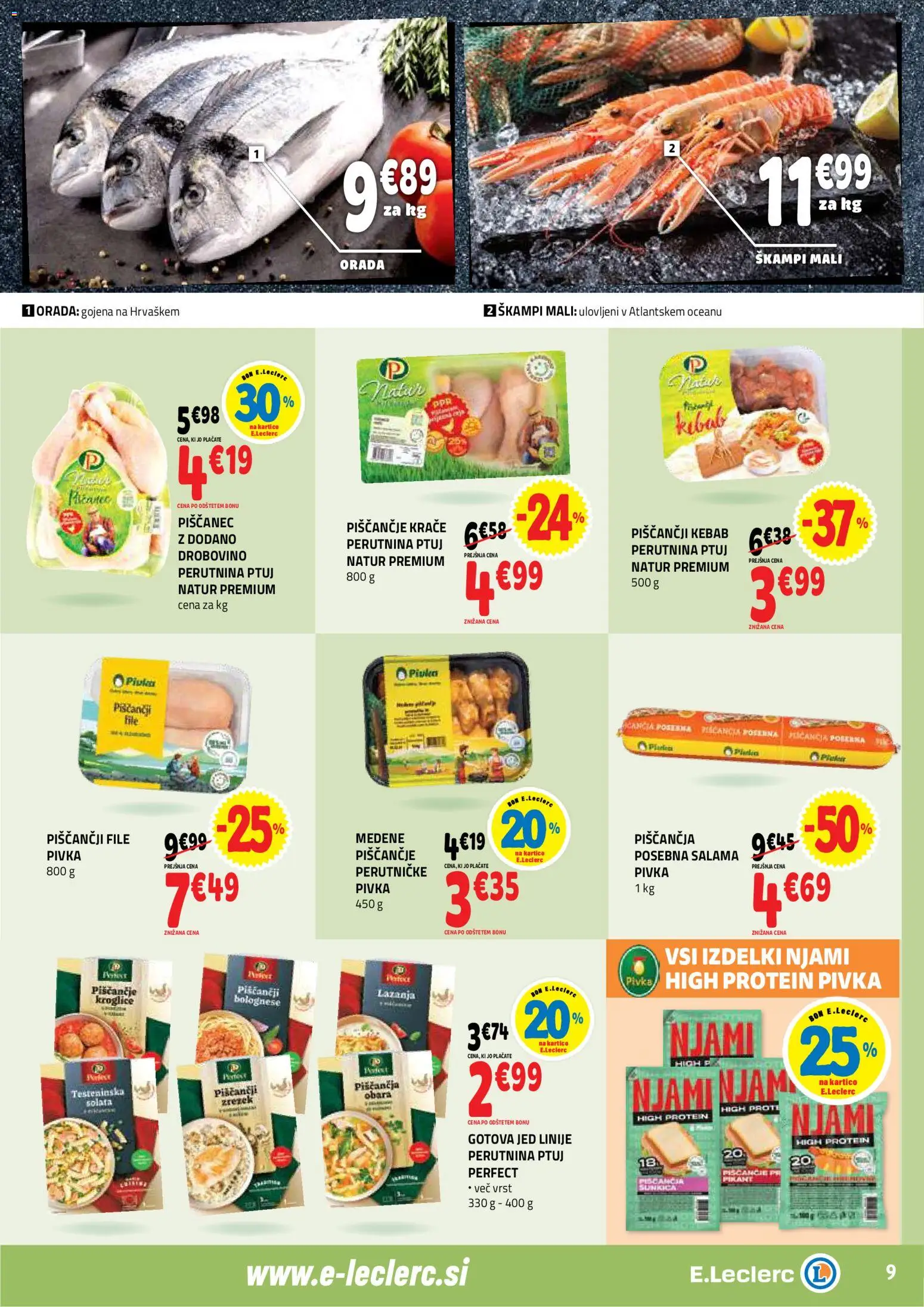 Novi E.leclerc katalog ponudbe – veljaven od 25.02.2026 | Stran: 9 | Izdelki: Orada, Salama, Lazanja, Solata