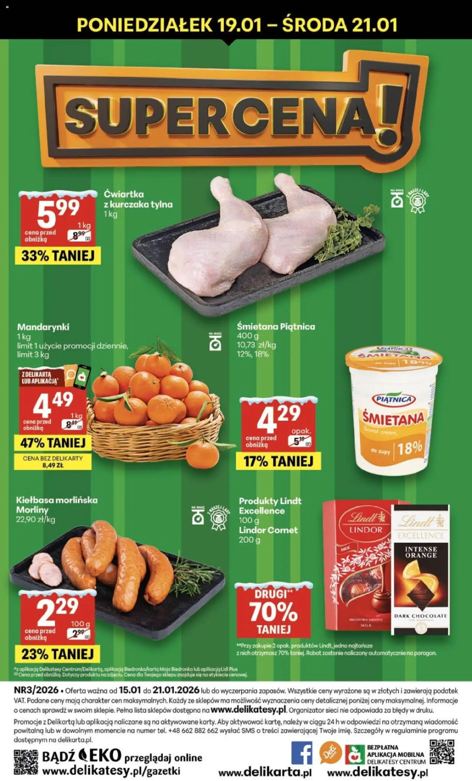 Delikatesy Centrum Gazetka od 15.01.2026 | Strona: 40 | Produkty: Delikatesy, Śmietana, Ćwiartka z kurczaka, Mandarynki