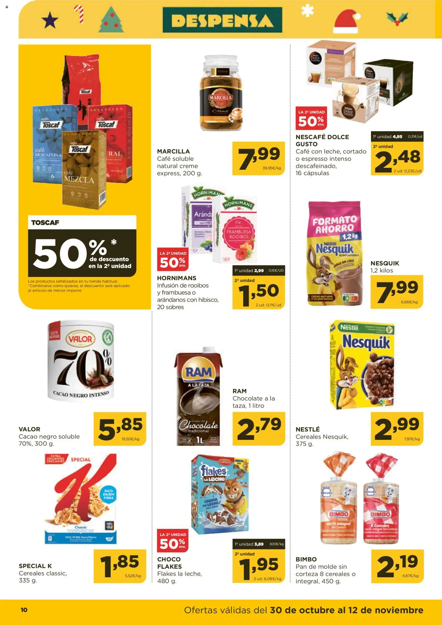 Alimerka folleto Castilla y León │ válido desde el 30.10.2025 | Página: 10 | Productos: Cereales, Pan de molde, Μηχανή καφέ, Φρυγανιές σικάλεως