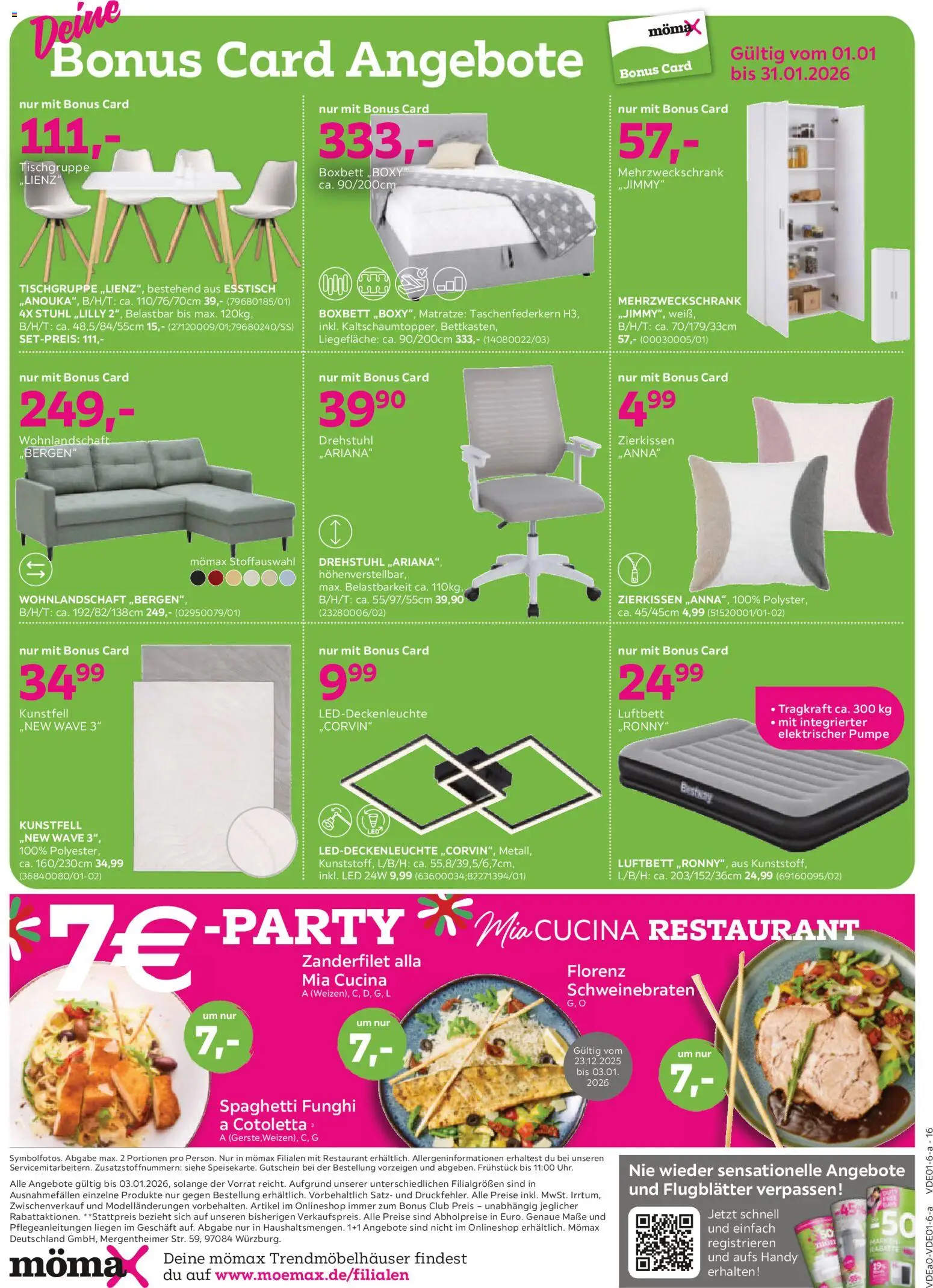 Mömax Prospekt 	 – gültig ab 20.12.2025 | Seite: 16 | Produkte: Wohnlandschaft, Esstisch, Matratze, Stuhl
