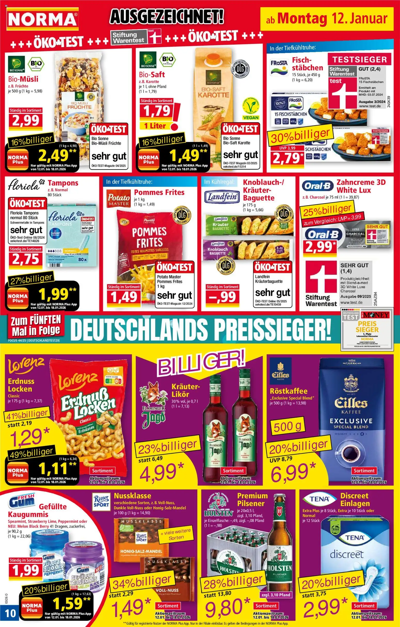 Norma Prospekt 	 – gültig ab 12.01.2026 | Seite: 10 | Produkte: Musli, Eilles kaffee, Holsten, Knoblauch