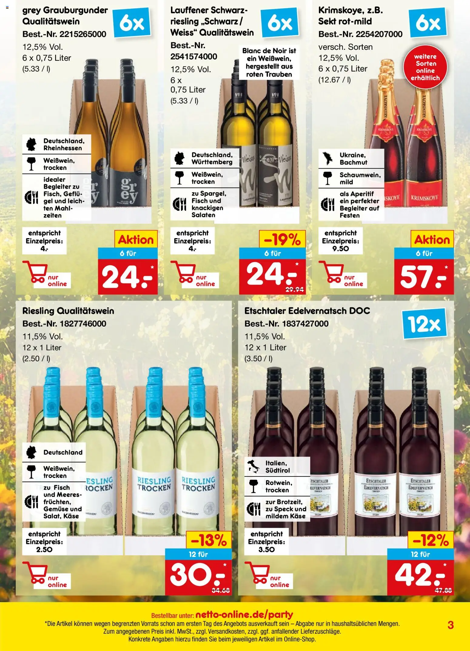 Netto Marken-Discount Online-Sonderangebote – gültig ab 01.03.2026 | Seite: 3 | Produkte: Trauben, Sekt, Fisch, Gemüse