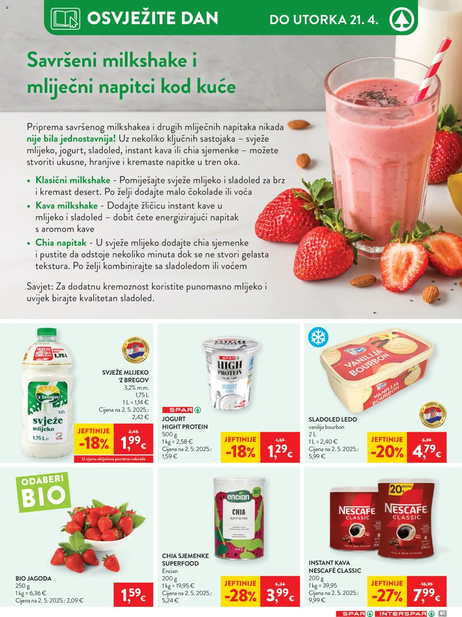 Spar katalog | vrijedi od 15.04.2026 | Stranica: 15 | Proizvodi: Mlijeko, Jogurt, Kava, Sladoled