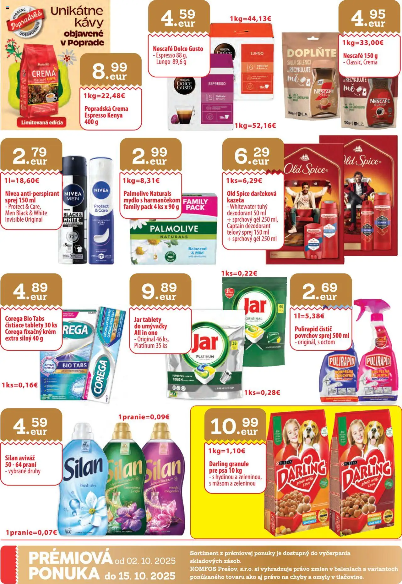 Nové CBA Komfos akcie – leták je platný od 02.10.2025 | Strana: 32 | Produkty: Dolce Gusto, Darling granule, Nivea, Old Spice