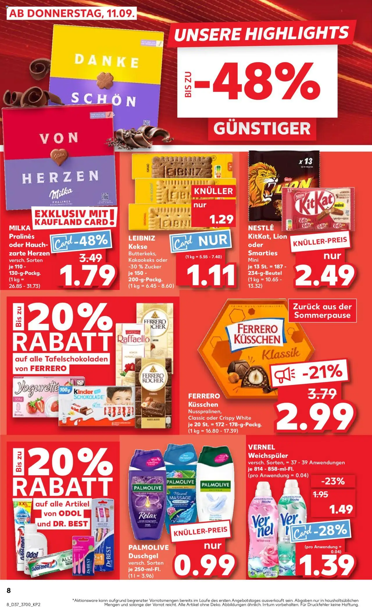 Kaufland prospekt Rostock	 – gültig ab 11.09.2025 | Seite: 8 | Produkte: Duschgel, Weichspüler, Zucker, Vernel