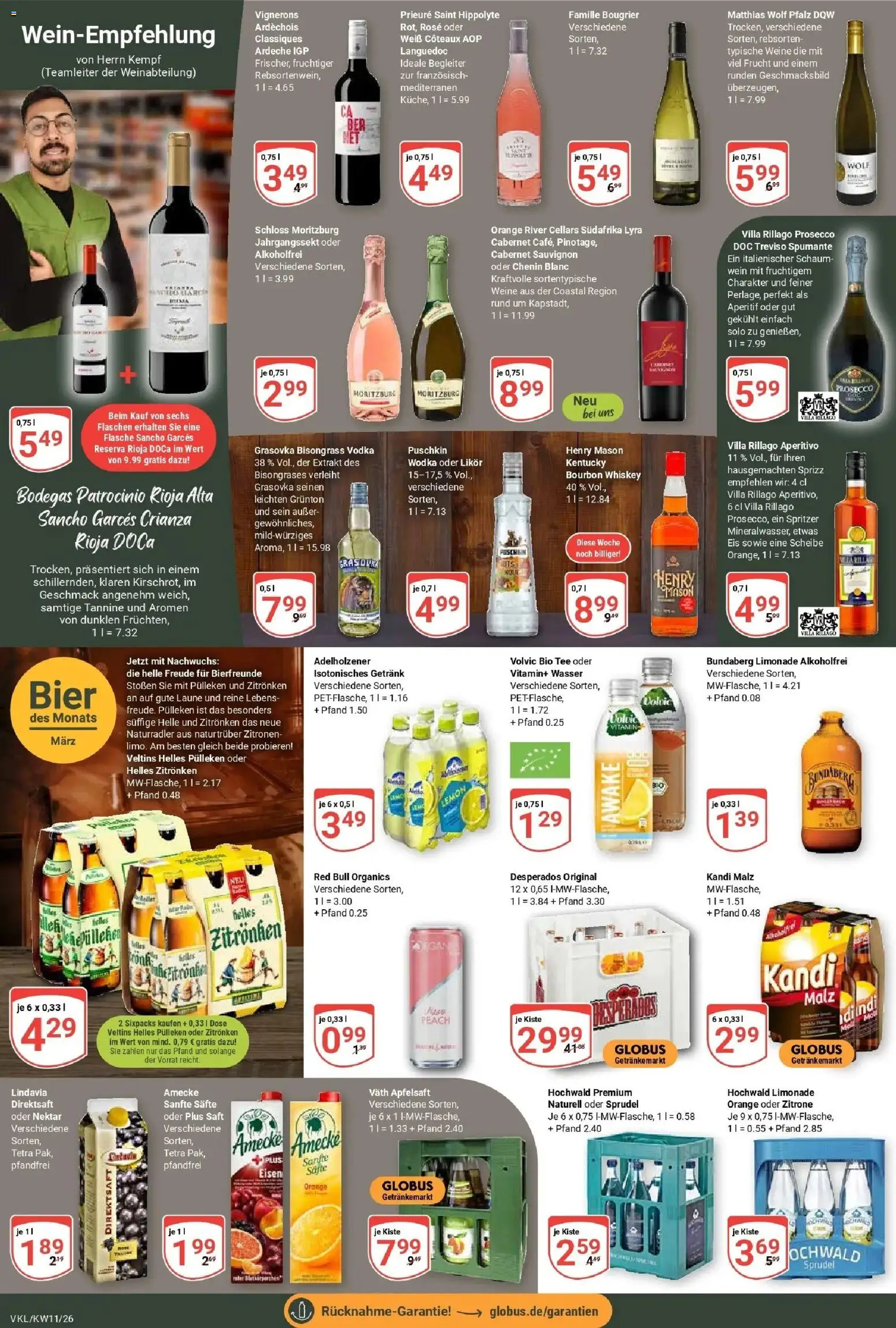 Globus prospekt Völklingen	 – gültig ab 09.03.2026 | Seite: 16 | Produkte: Limonade, Prosecco, Saft, Whiskey