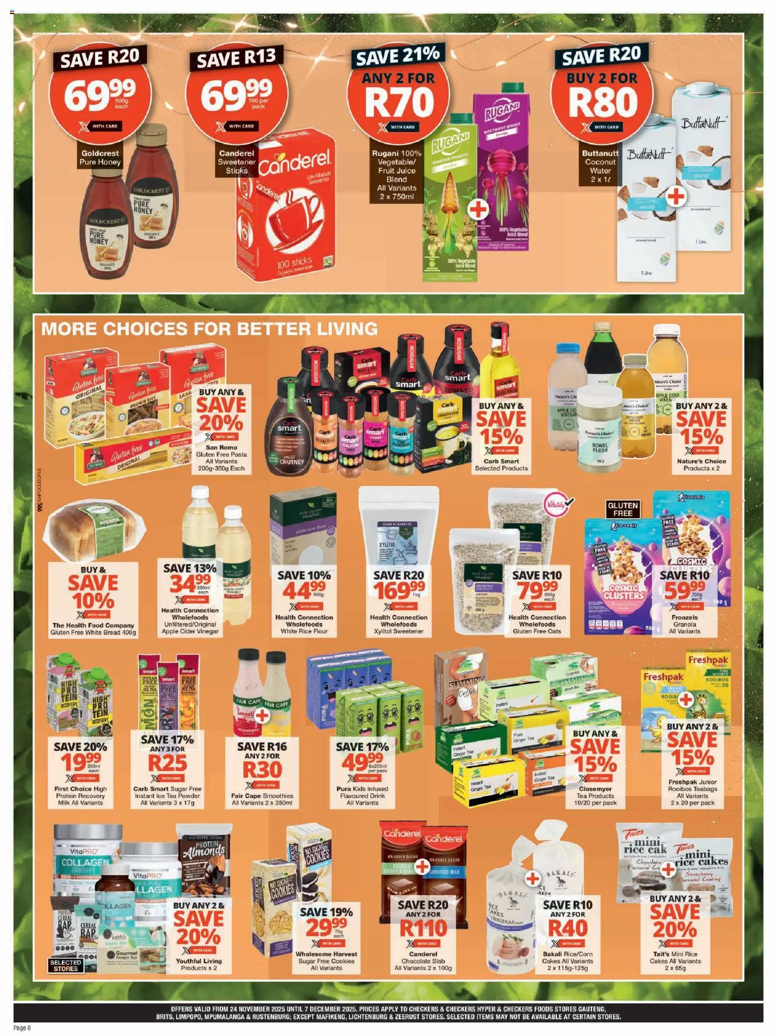 New Checkers catalogue – valid from 24.11.2025 | Page: 8 | Products: Milk, Pasta, Cookies, Water