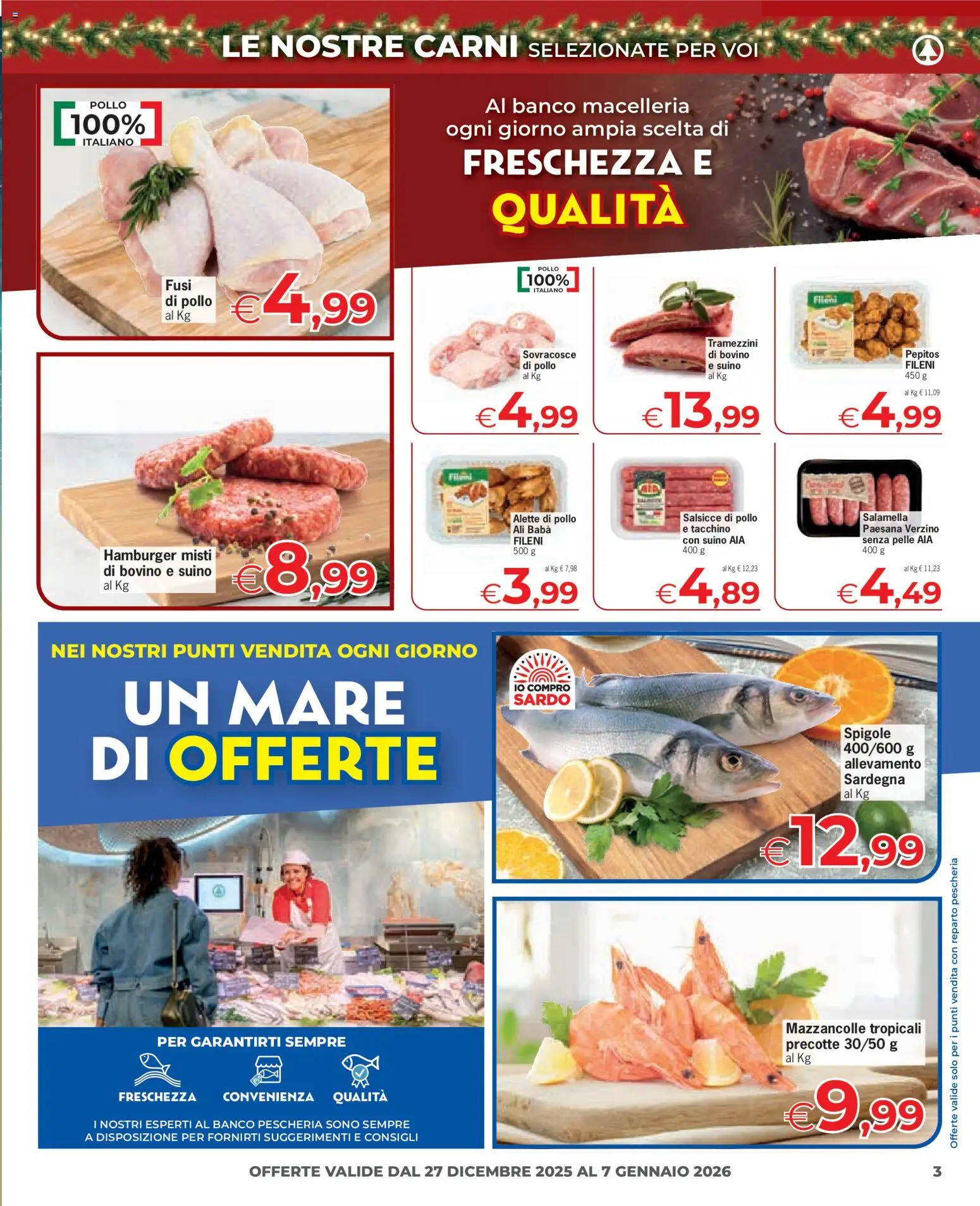 Volantino Despar del 27.12.2025 | Pagina: 3 | Prodotti: Pollo, Mazzancolle, Suino, Tacchino