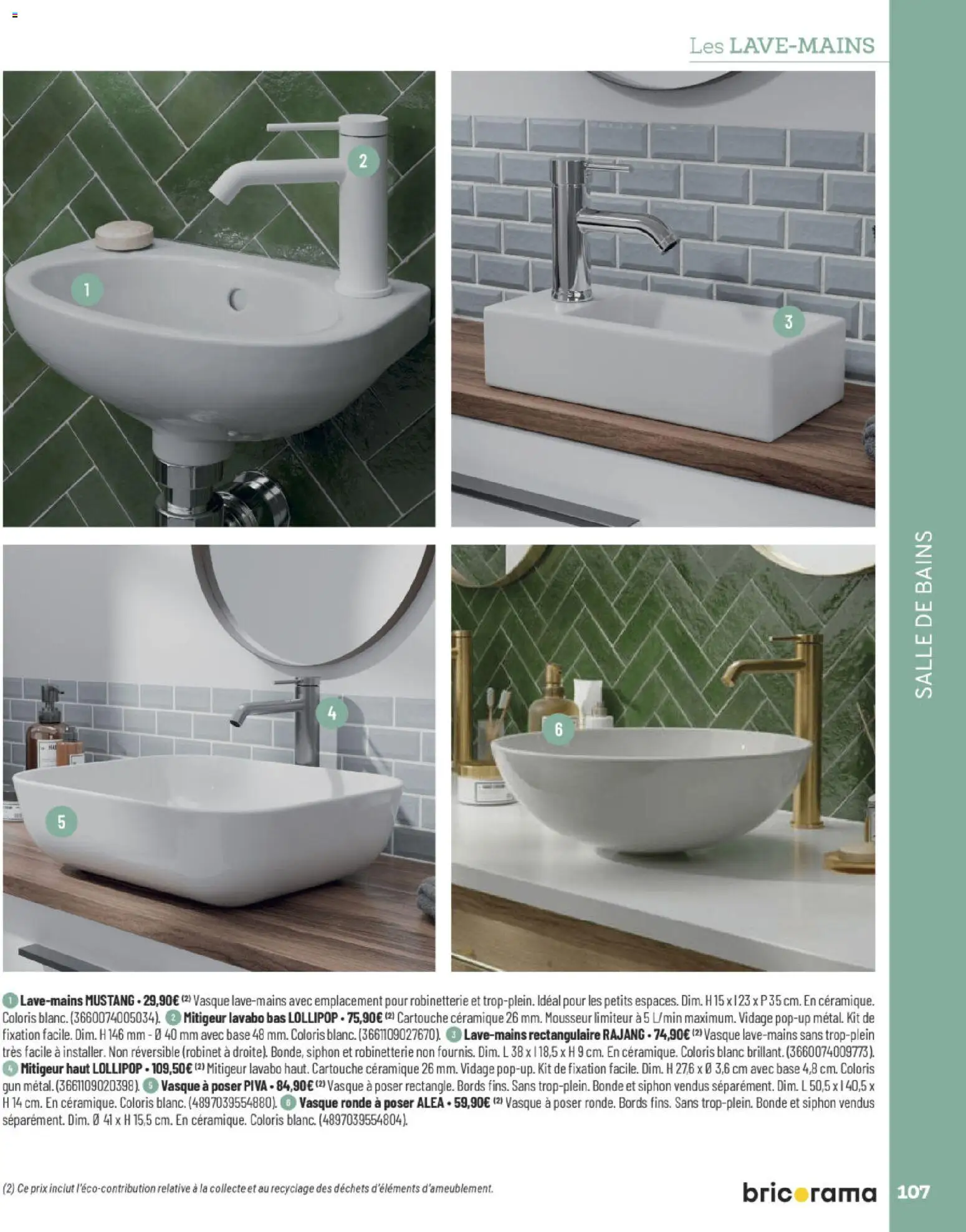 {H1} | Page: 107 | Produits: Base, Robinet, Lavabo, Cartouche