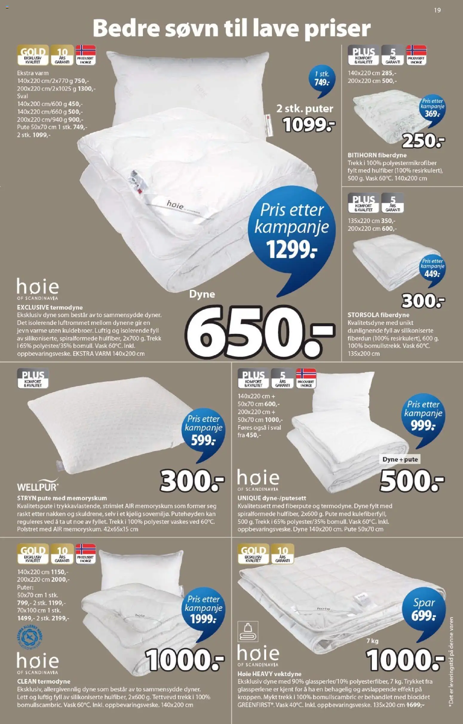 {H1} | Side: 19 | Produkter: Dyne, Vask, Суміш дитяча, Pute