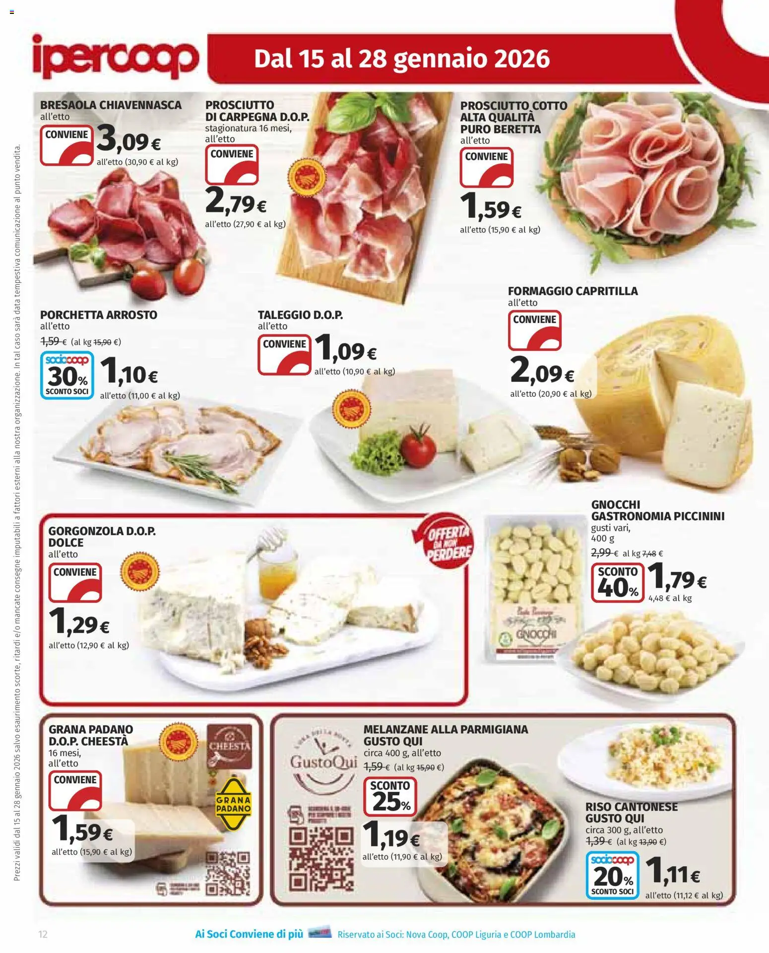 Volantino Ipercoop del 15.01.2026 | Pagina: 12 | Prodotti: Formaggio, Prosciutto, Data, Gnocchi