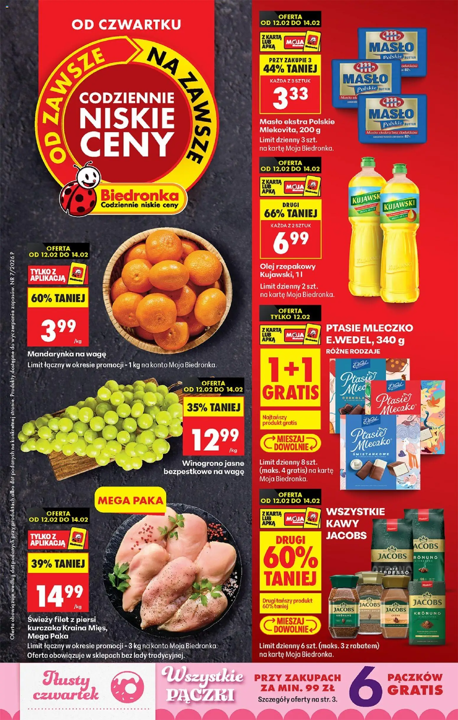 Biedronka gazetka - Oferta w tym tygodniu od 12.02.2026 | Strona: 1 | Produkty: Winogrono, Kraina mięs, Masło, Filet z piersi kurczaka