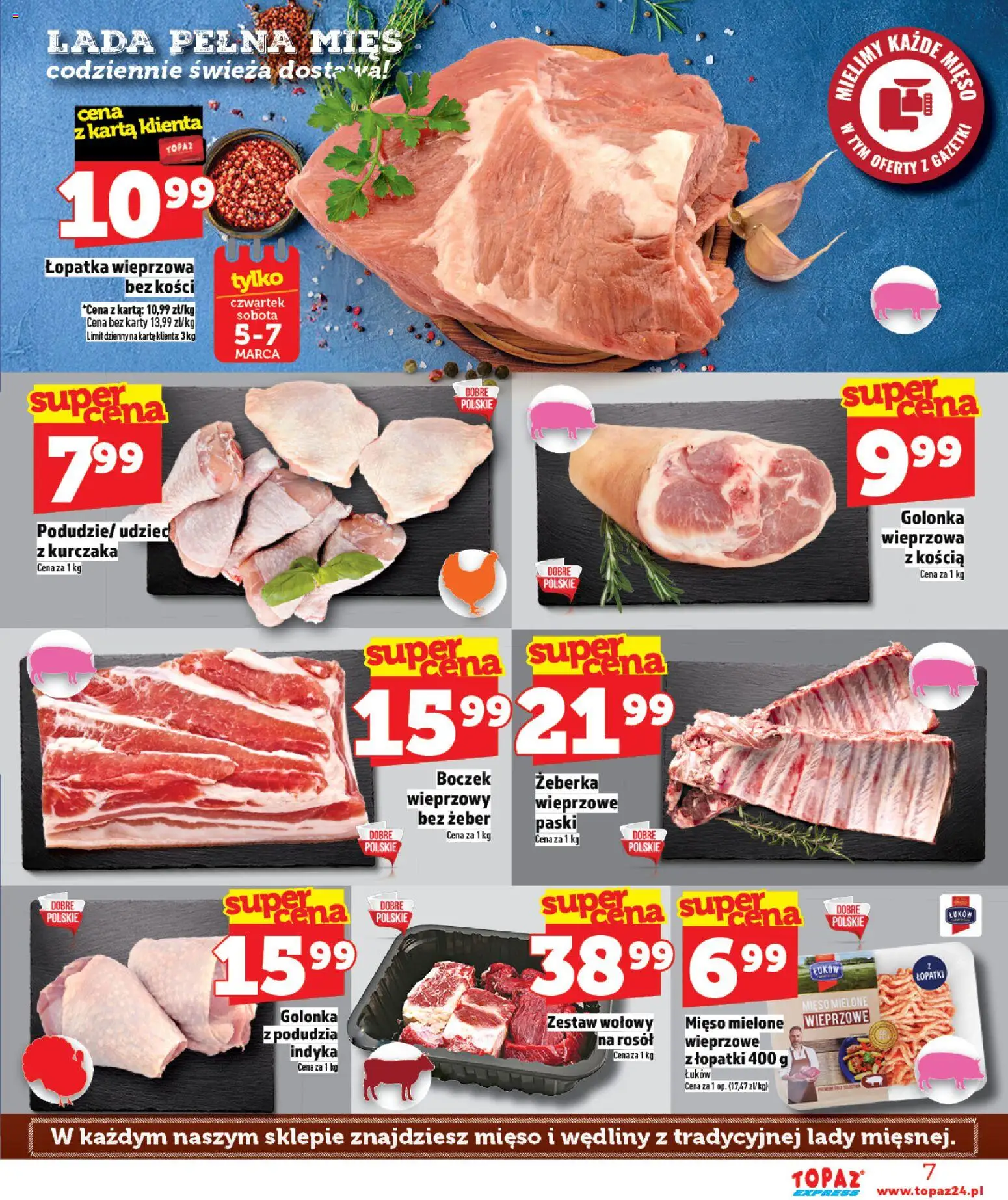 Topaz gazetka - Express od 05.03.2026 | Strona: 7 | Produkty: Karta, Mięso, Mięso mielone, Boczek
