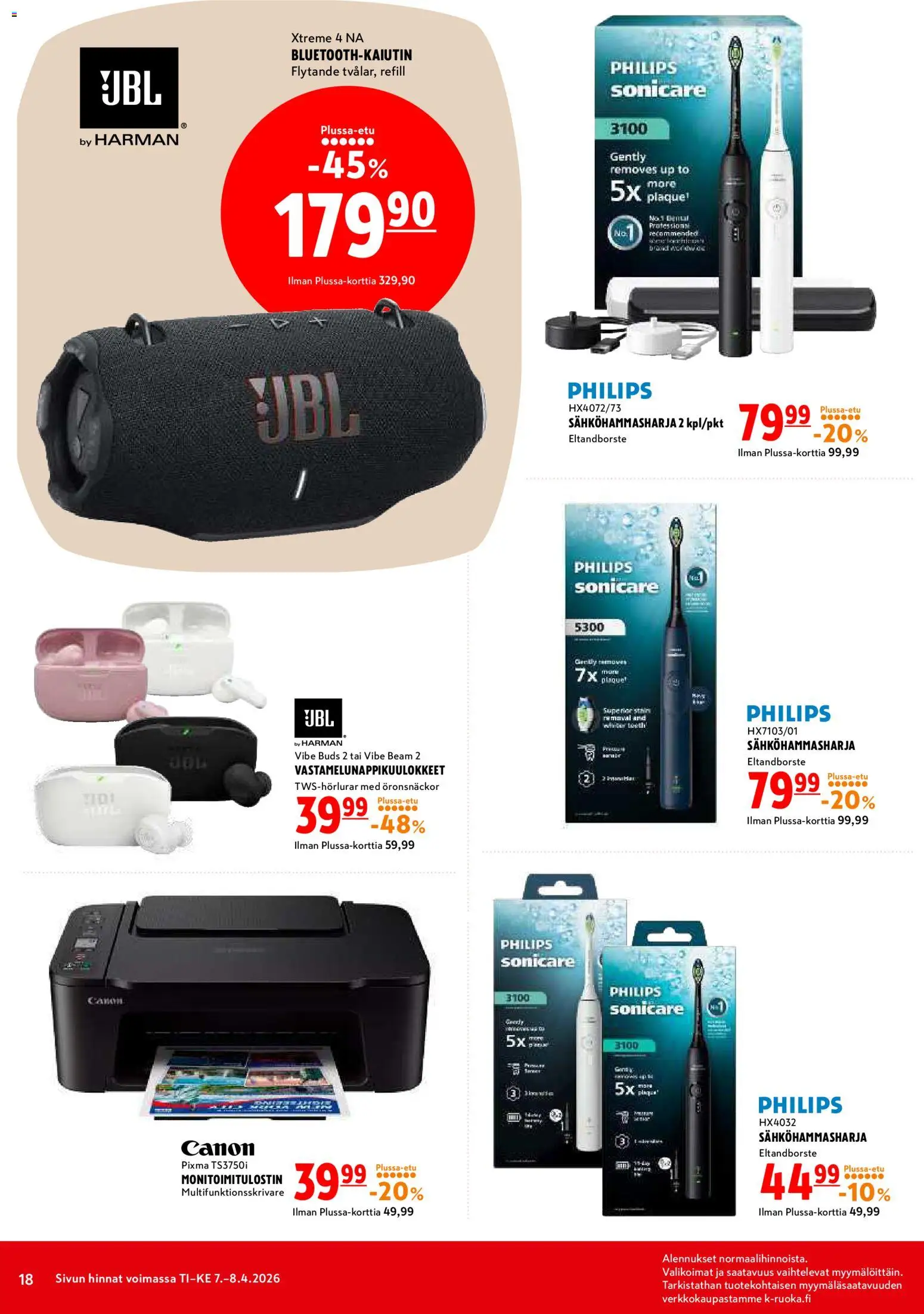 K-Citymarket tarjoukset – voimassa 07.04.2026 alkaen | Sivu: 18 | Tuotteet: Sähköhammasharja, Monitoimitulostin