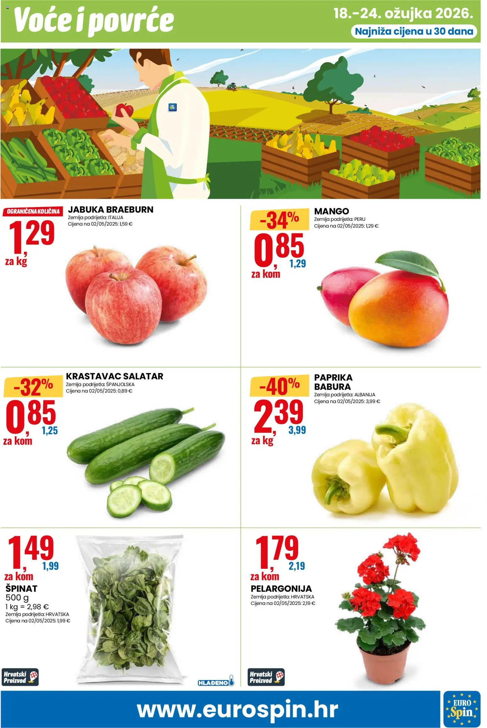 Eurospin katalog | vrijedi od 18.03.2026 | Stranica: 5 | Proizvodi: Špinat, Paprika, Krastavac, Povrće