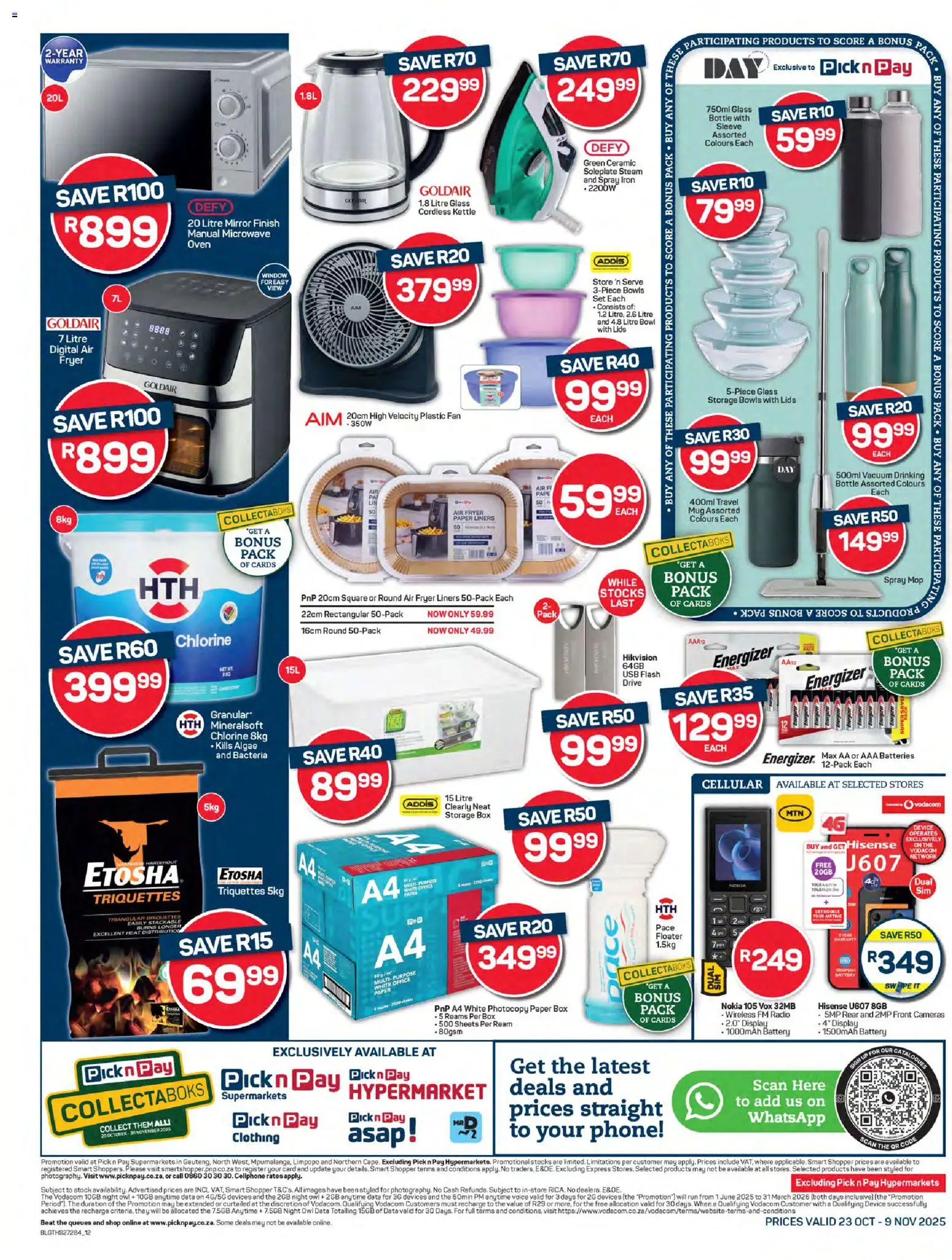 New Pick n Pay catalogue – valid from 23.10.2025 | Page: 12 | Products: Phone, Microwave oven, Bowls, Stock