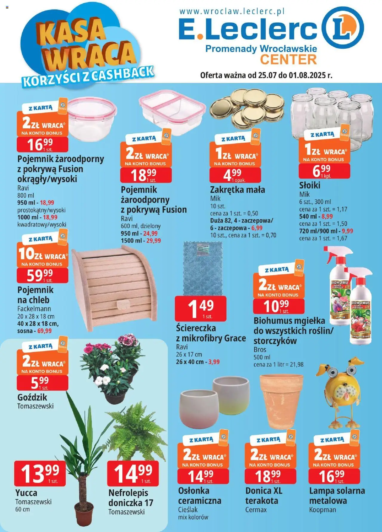 E.Leclerc Gazetka - Wrocław od 25.07.2025 | Strona: 1 | Produkty: Karta, Lampa solarna, Goździk, Storczyk