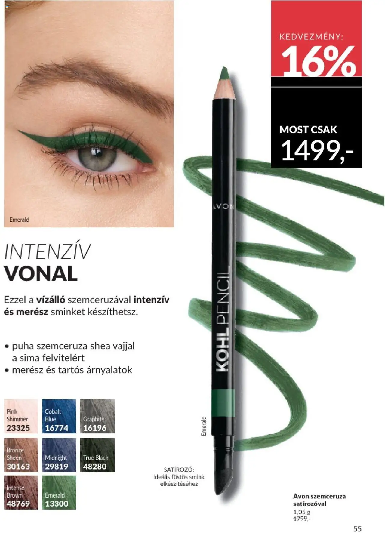 Avon akciós ujság - amely érvényes a következő dátumtól: 01.06.2025 | Oldal: 55 | Termékek: Smink, Szemceruza