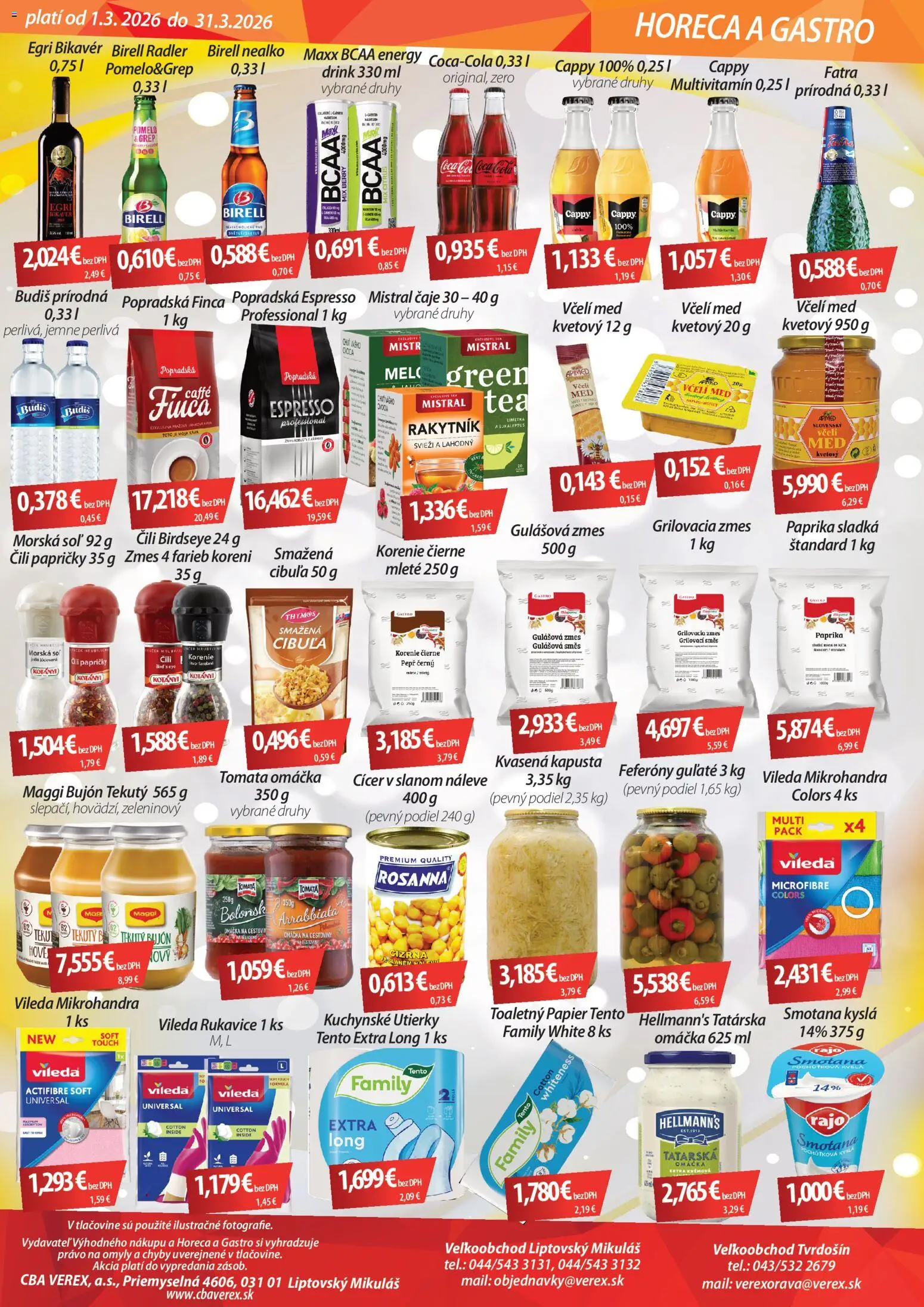 Nové CBA Verex akcie – leták je platný od 01.03.2026 | Strana: 3 | Produkty: Bujón, Budiš, Korenie, Med