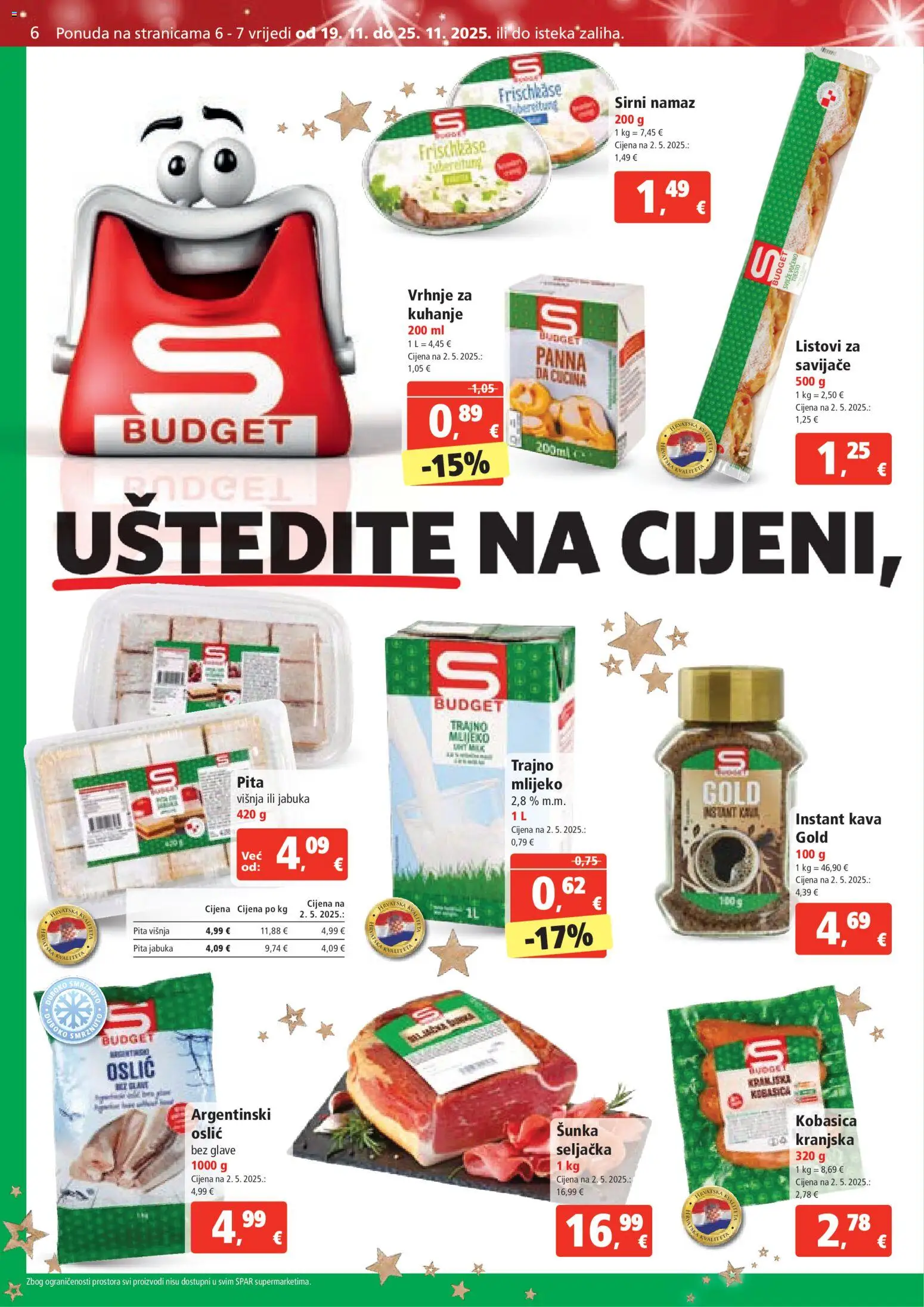 Spar katalog | vrijedi od 19.11.2025 | Stranica: 6 | Proizvodi: Mlijeko, Šunka, Jabuka, Namaz