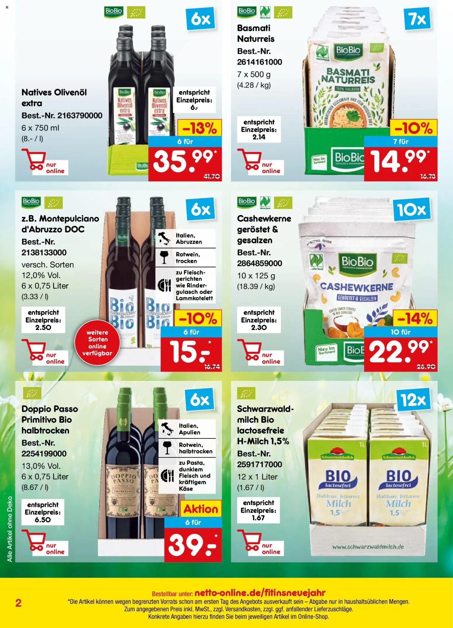 Netto Marken-Discount Online-Sonderangebote – gültig ab 01.01.2026 | Seite: 2 | Produkte: Milch, Käse, Olivenol, Fleisch