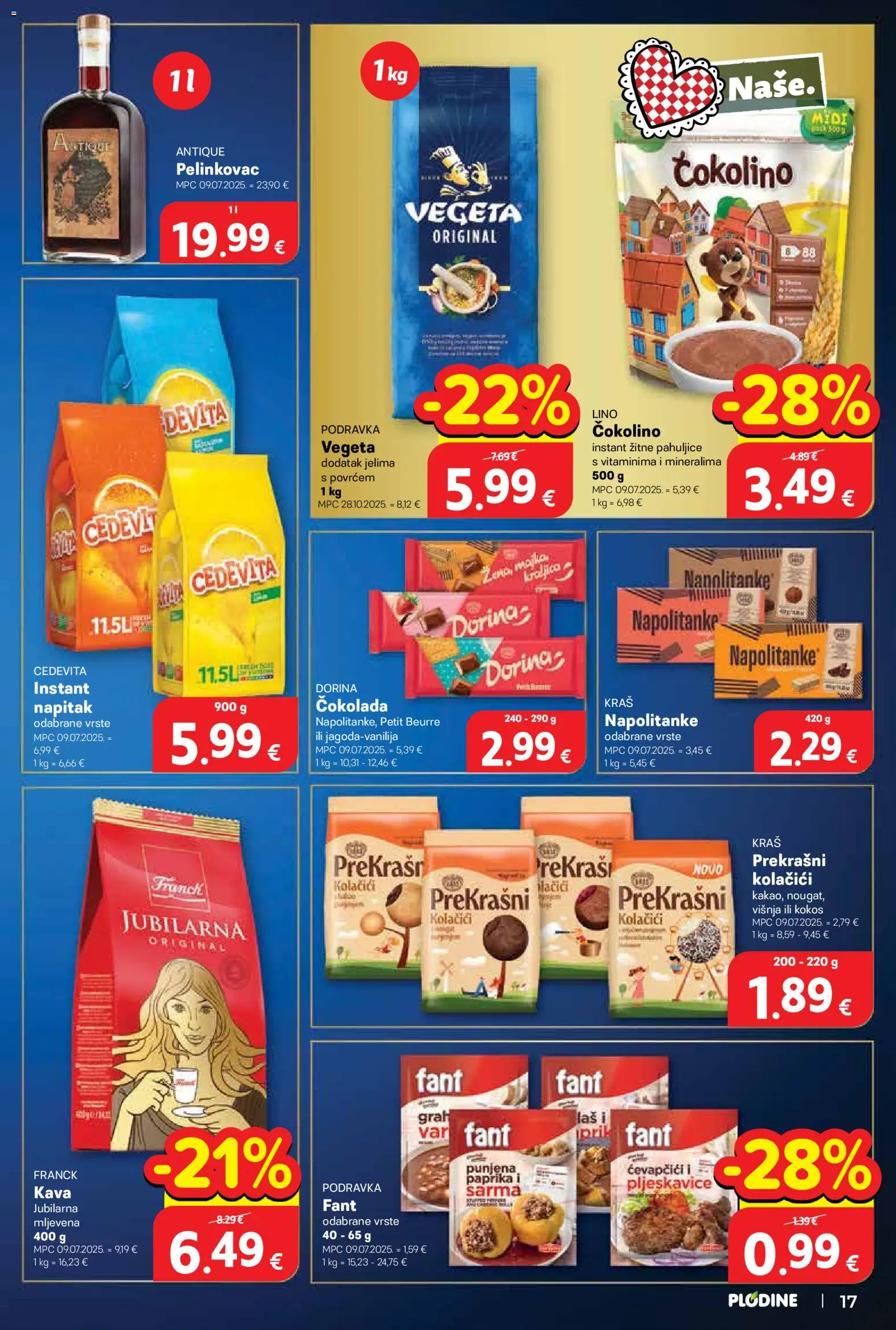 Plodine katalog | vrijedi od 25.03.2026 | Stranica: 17 | Proizvodi: Kolačići, Pljeskavice, Napolitanke, Cedevita
