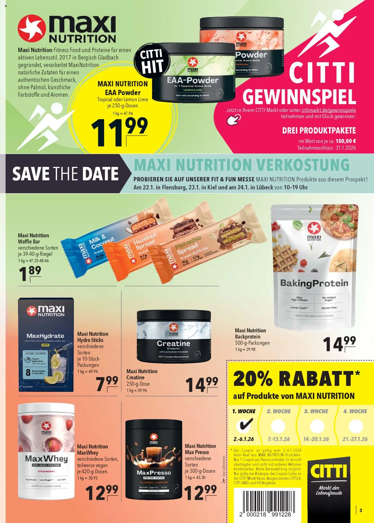 CITTI Markt Sportlernahrung – gültig ab 02.01.2026 | Seite: 3 | Produkte: Uhr, Radio