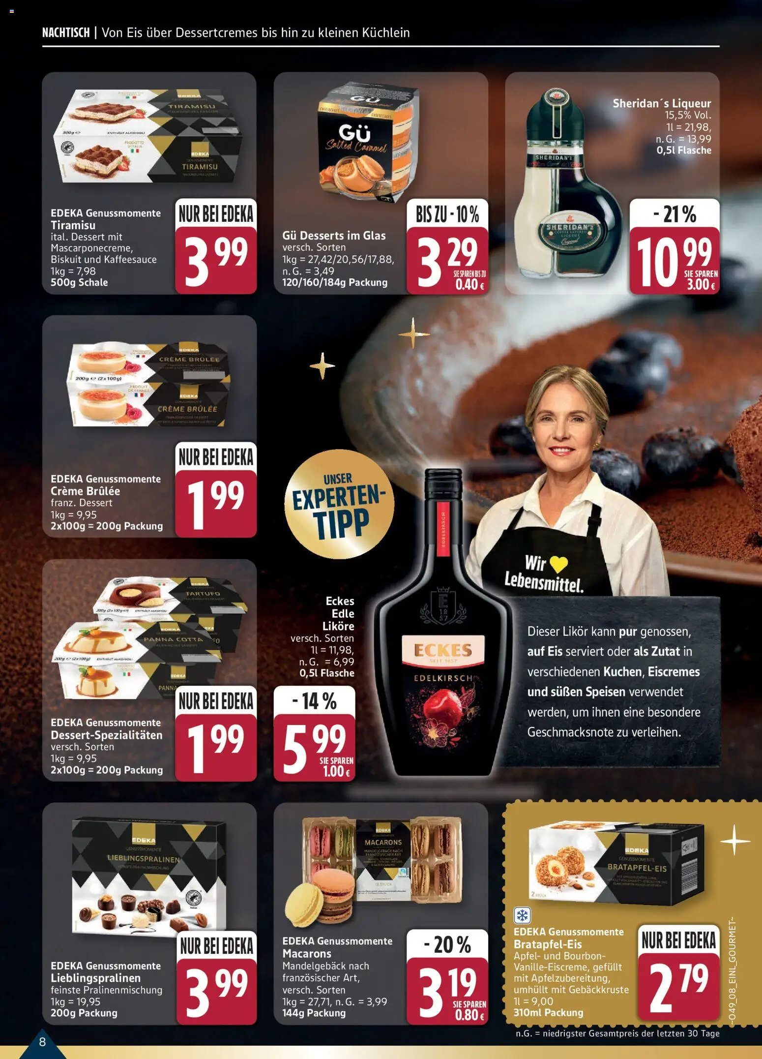 Edeka Weihnachtsbroschüre – gültig ab 01.12.2025 | Seite: 8 | Produkte: Likör, Äpfel, Creme brulee, Eis
