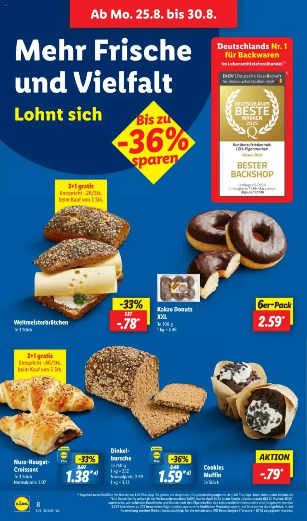 Lidl Prospekt 	 - gültig ab dem 25.08.2025 | Seite: 14 | Produkte: Croissant, Donuts, Brot
