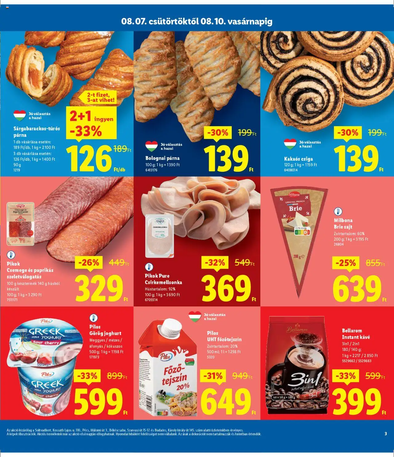 Lidl akciós ujság - amely érvényes a következő dátumtól: 07.08.2025 | Oldal: 3 | Termékek: Főzőtejszín, Görög joghurt, Sajt, Kakaós csiga