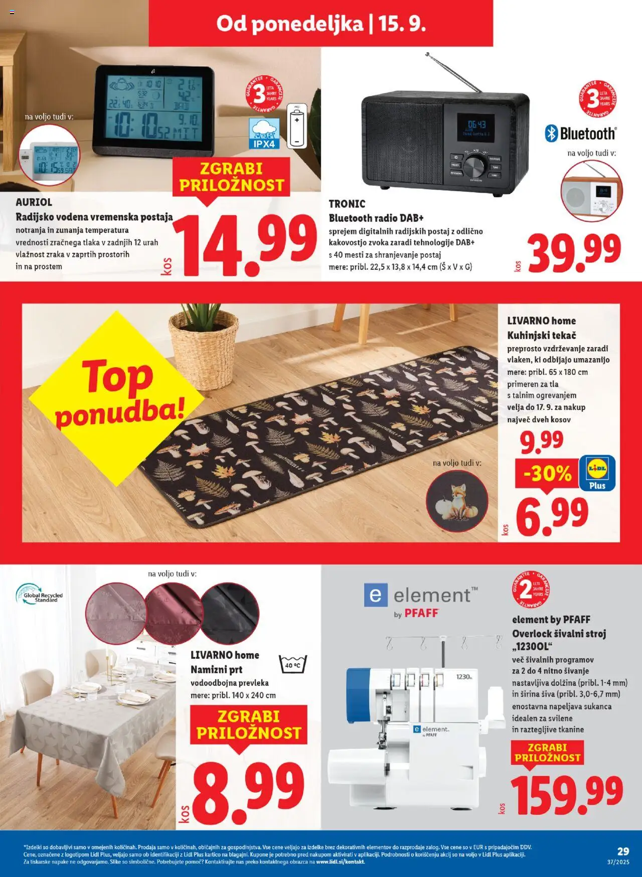 Novi Lidl katalog ponudbe – veljaven od 11.09.2025 | Stran: 47 | Izdelki: Radio, Vremenska postaja, Tekač, Sivalni stroj