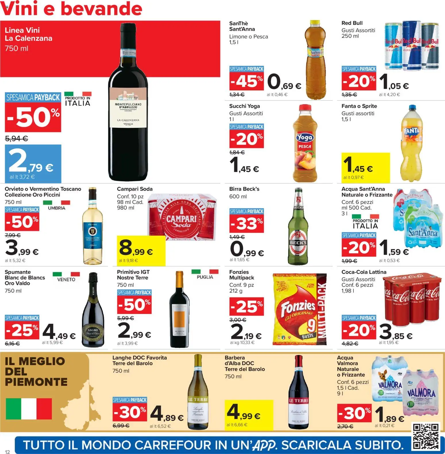 Volantino Carrefour del 13.03.2026 | Pagina: 12 | Prodotti: Acqua, Pesca, Fanta, Red Bull