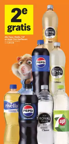 Pepsi, Rivella, 7UP en Royal Club literflessen, Literflessen van Pepsi, Rivella, 7UP en Royal Club. De actieprijzen variëren van 2.29-2.49 - Voorbeeld van een folder van Albert Heijn, geldig van 26.01.2026 | Pagina: 10