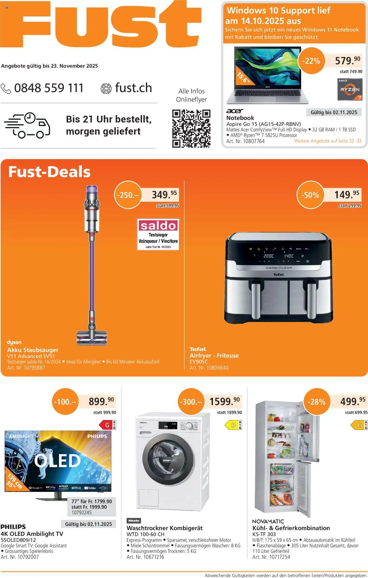 Fust Aktionen – gültig ab 20.10.2025 | Seite: 1 | Produkte: Notebook, TV, Philips, Dyson