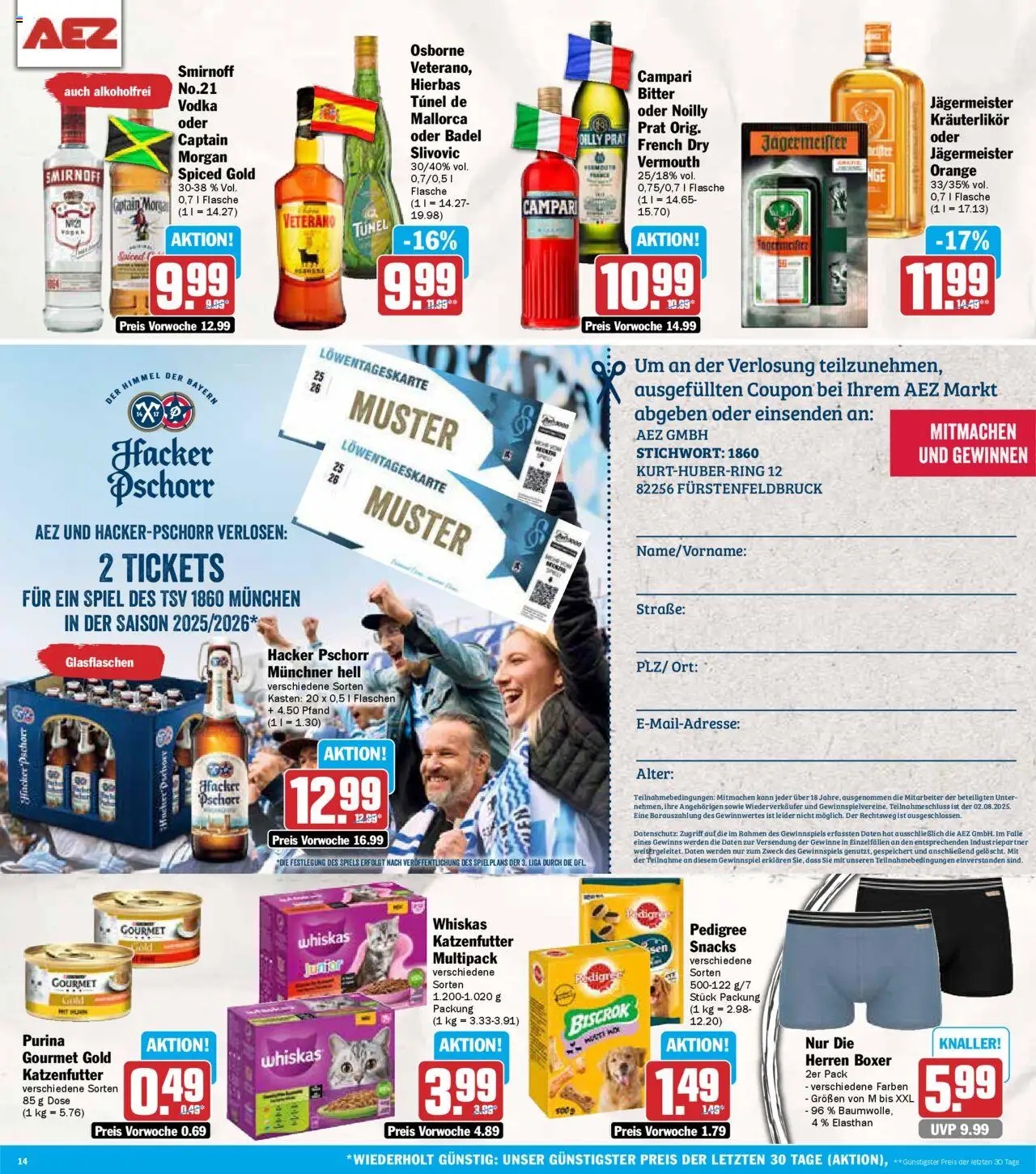 AEZ Prospekt 	 - gültig ab dem 21.07.2025 | Seite: 14 | Produkte: Osborne, Jägermeister, Pedigree, Whiskas