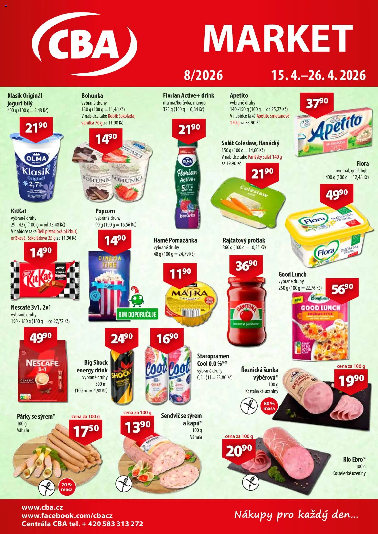 CBA leták - Market od 15.04.2026 | Strana: 1 | Produkty: Jogurt, Omega, Uzeniny, Lunch