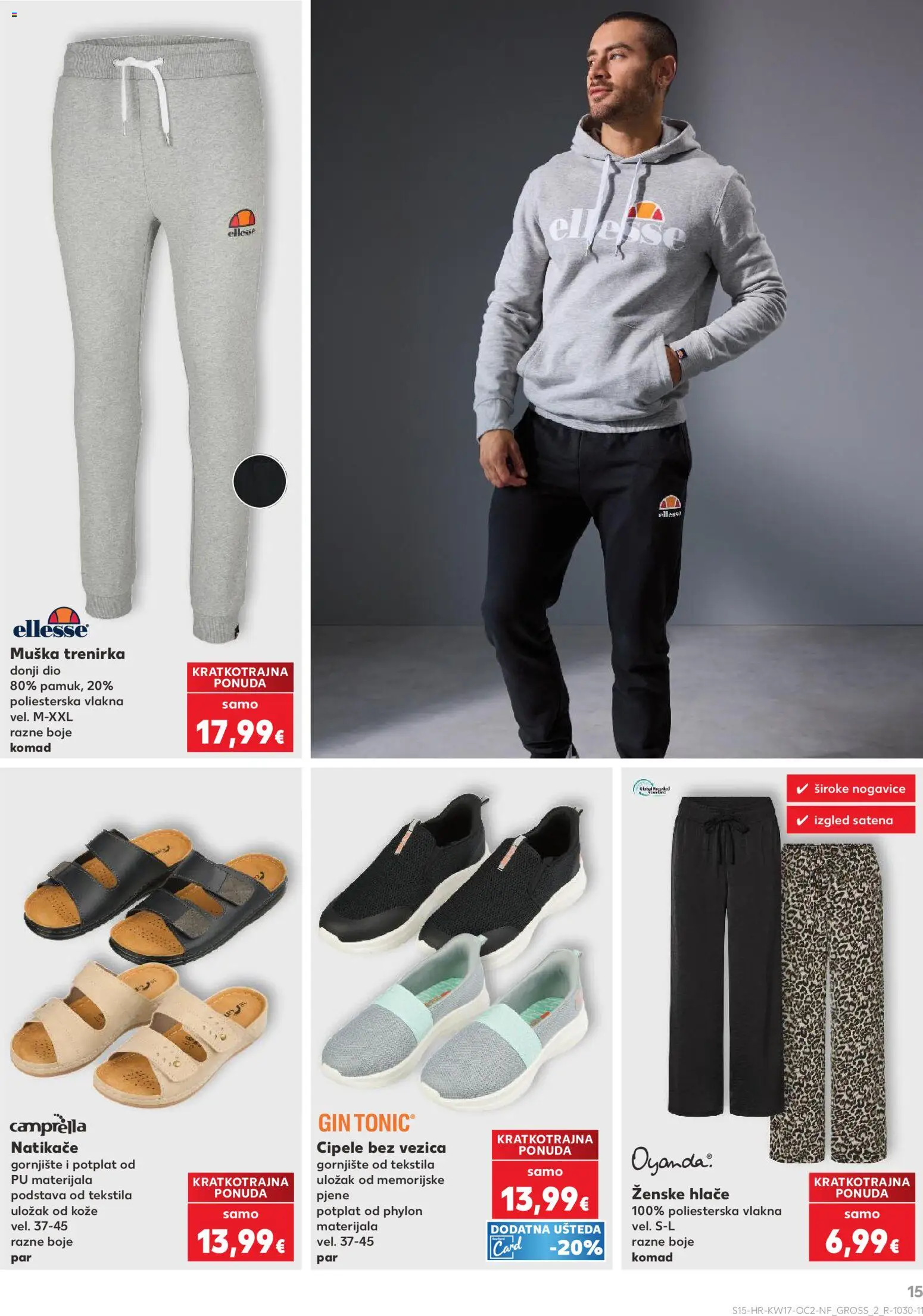 Kaufland katalog | vrijedi od 22.04.2026 | Stranica: 15 | Proizvodi: Natikače, Gin, Hlače, Trenirka