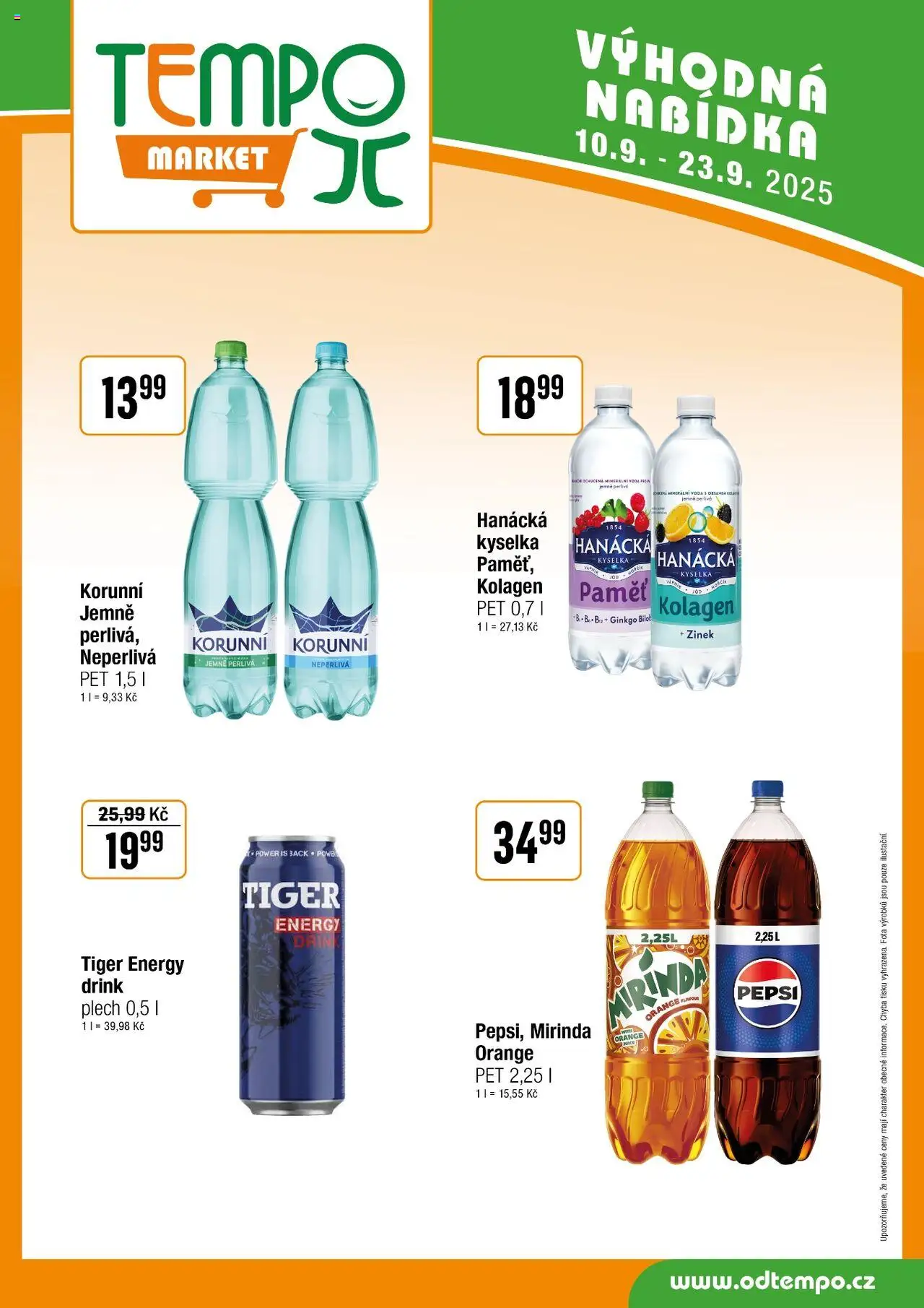 Tempo leták od 10.09.2025 | Strana: 12 | Produkty: Hanácká kyselka, Tiger energy, Tiger, Pepsi