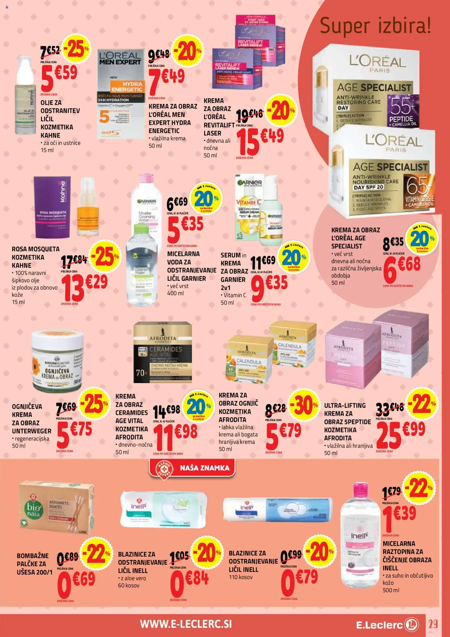 Novi E.leclerc katalog ponudbe – veljaven od 28.01.2026 | Stran: 29 | Izdelki: Krema, Olje, Voda, Krema za obraz