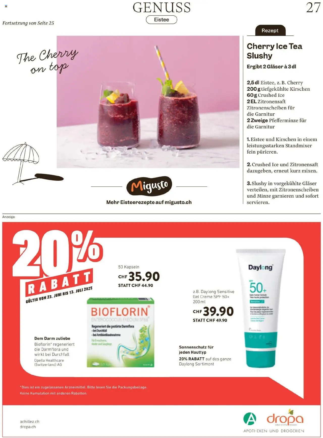 Migros Magazin ab 23.06.2025 | Seite: 27 | Produkte: Kirschen, Creme