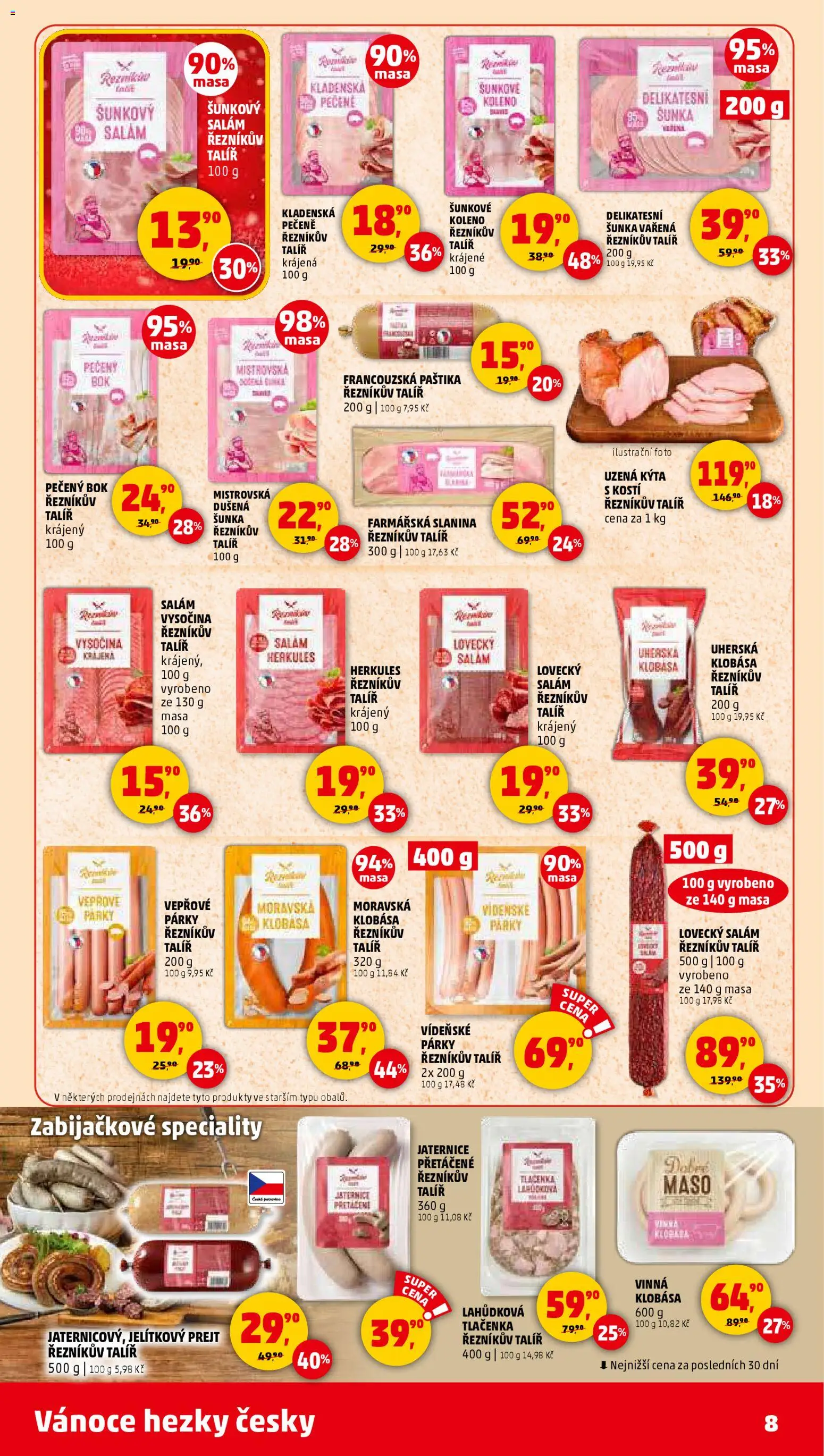 Penny Market leták - Čtvrtečník od 27.11.2025 | Strana: 8 | Produkty: Salám, Klobása, Uzená kýta, Vepřové párky