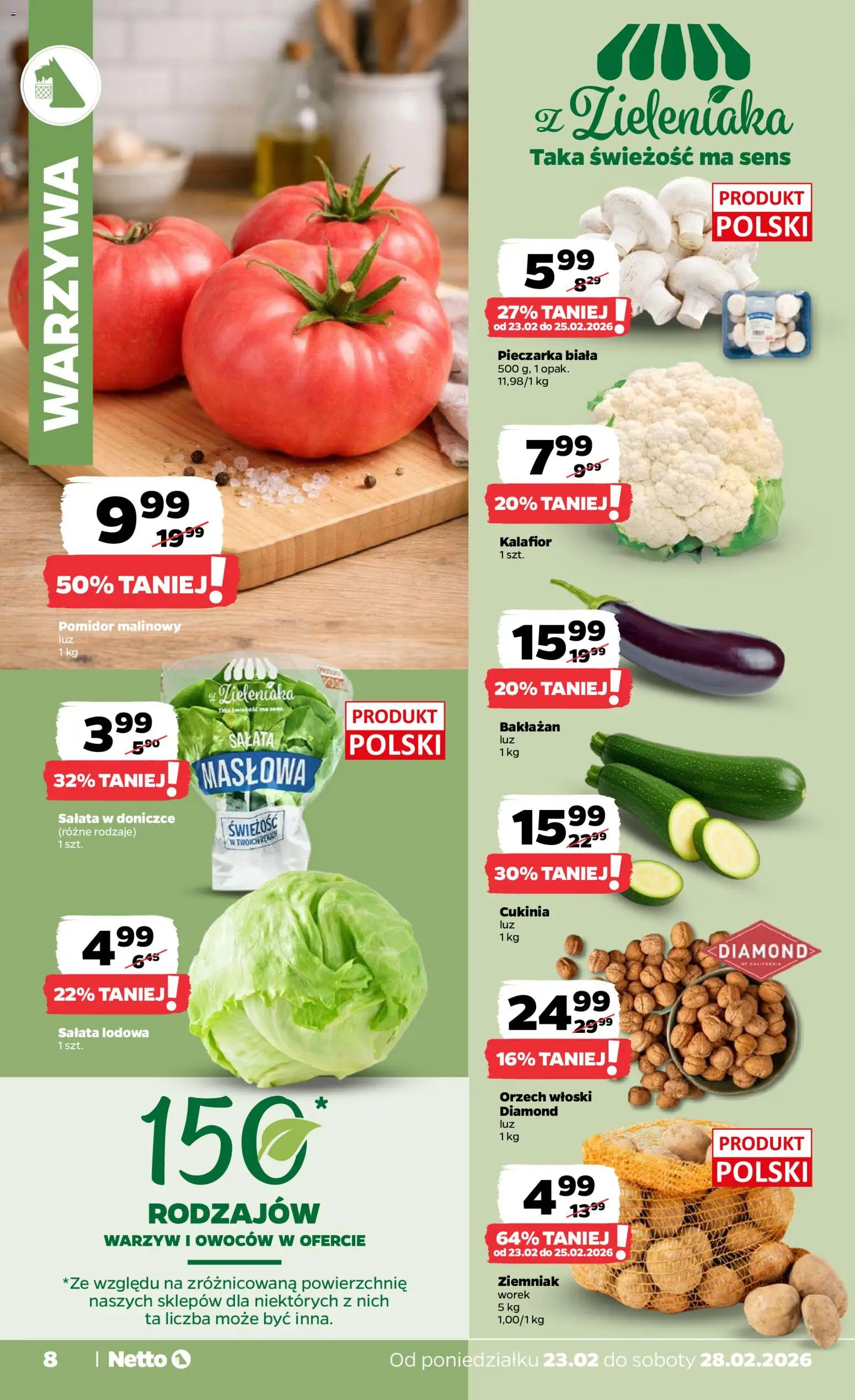 Netto gazetka - Spożywcza od 23.02.2026 | Strona: 8 | Produkty: Bakłażan, Kalafior, Cukinia, Warzywa